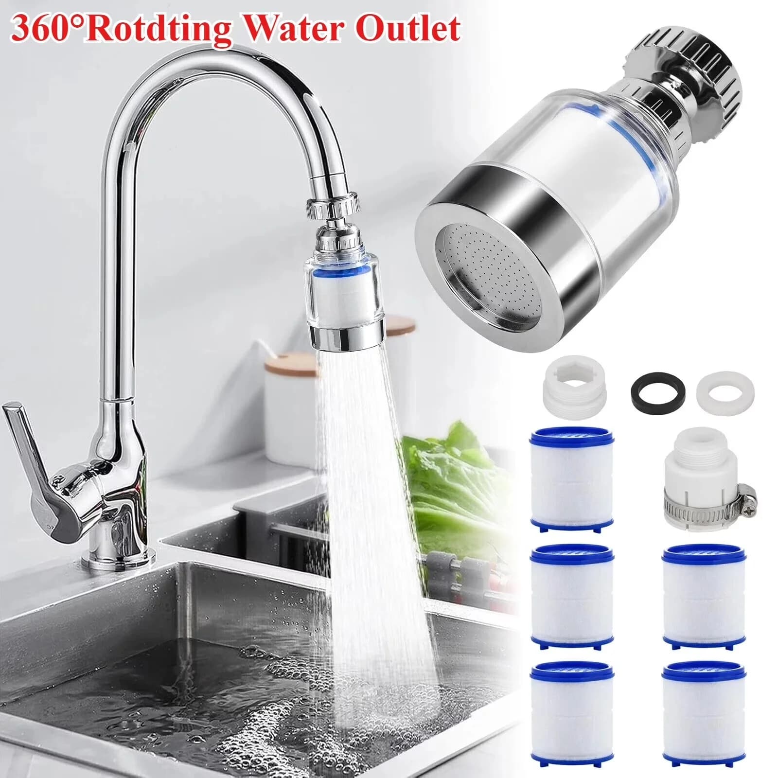 Modern Water Filtration with Purifier, Tap Mount System, Kitchen & Bathroom Sink Faucet Filter - Silver Model EB11CC