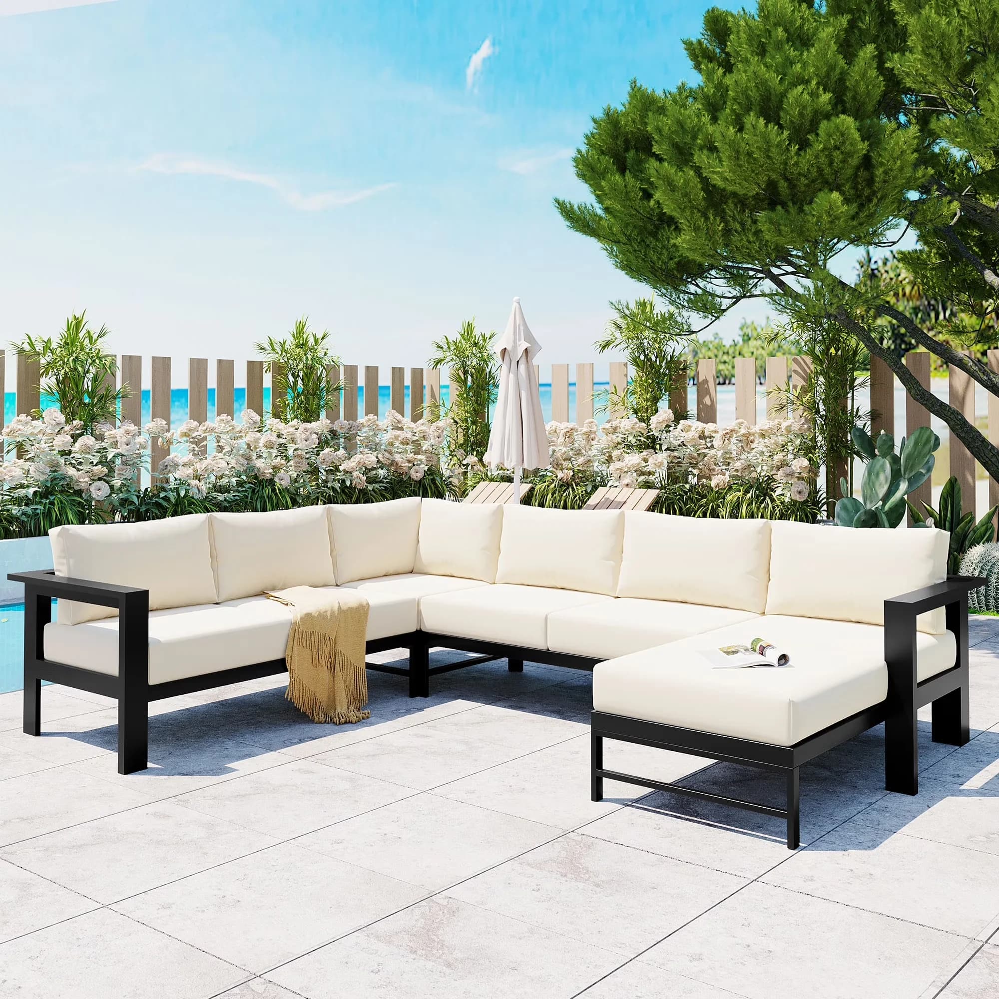 Innovative Outdoor Sofas Sectional with Water-Resistant, Contemporary - Iron, Polyester White Model C2A23E