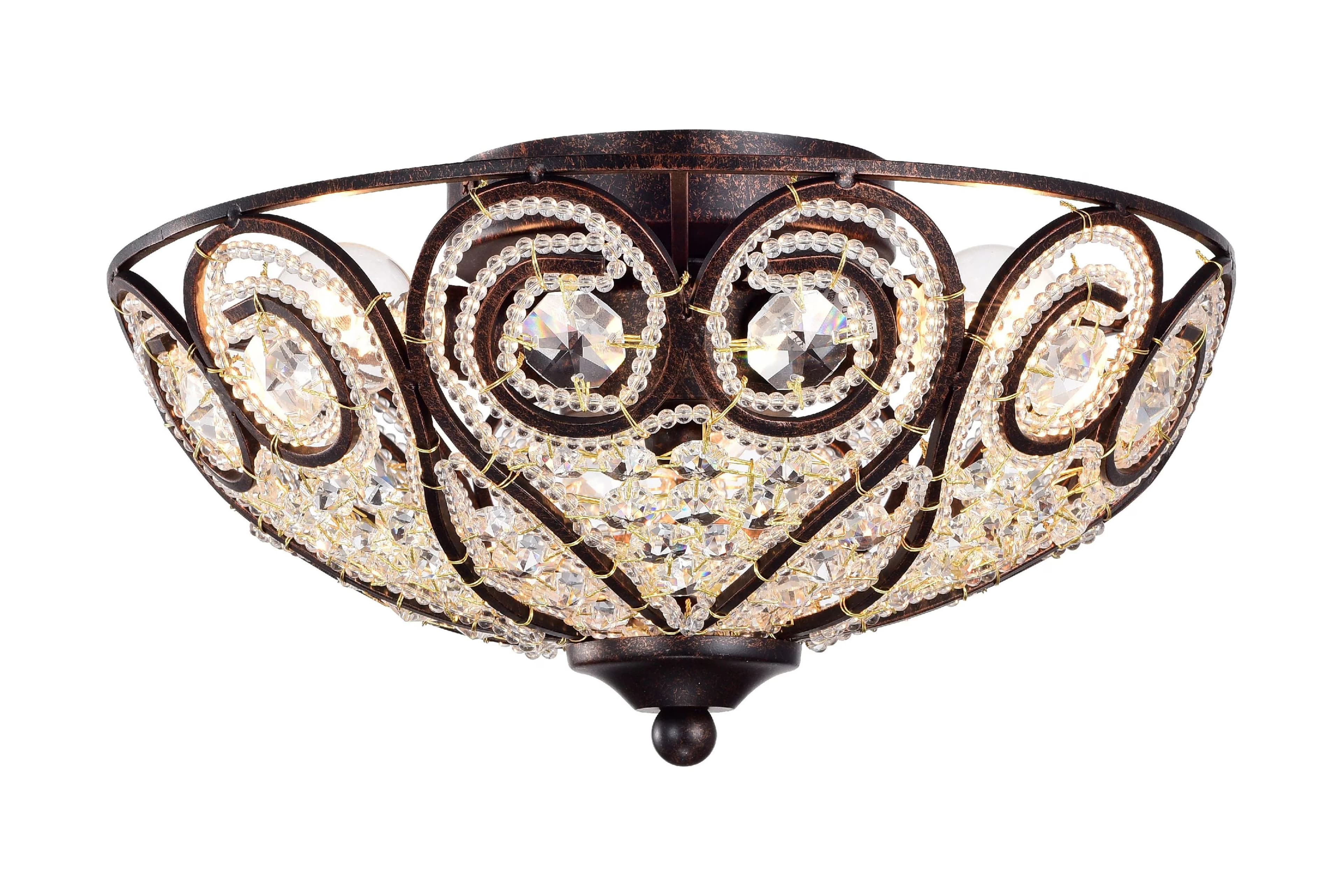 Sleek Ceiling Lights Fixture with LED, Rustic/Lodge, Heart Scroll Crystal Shade - Bronze Metal Model 0CB17A