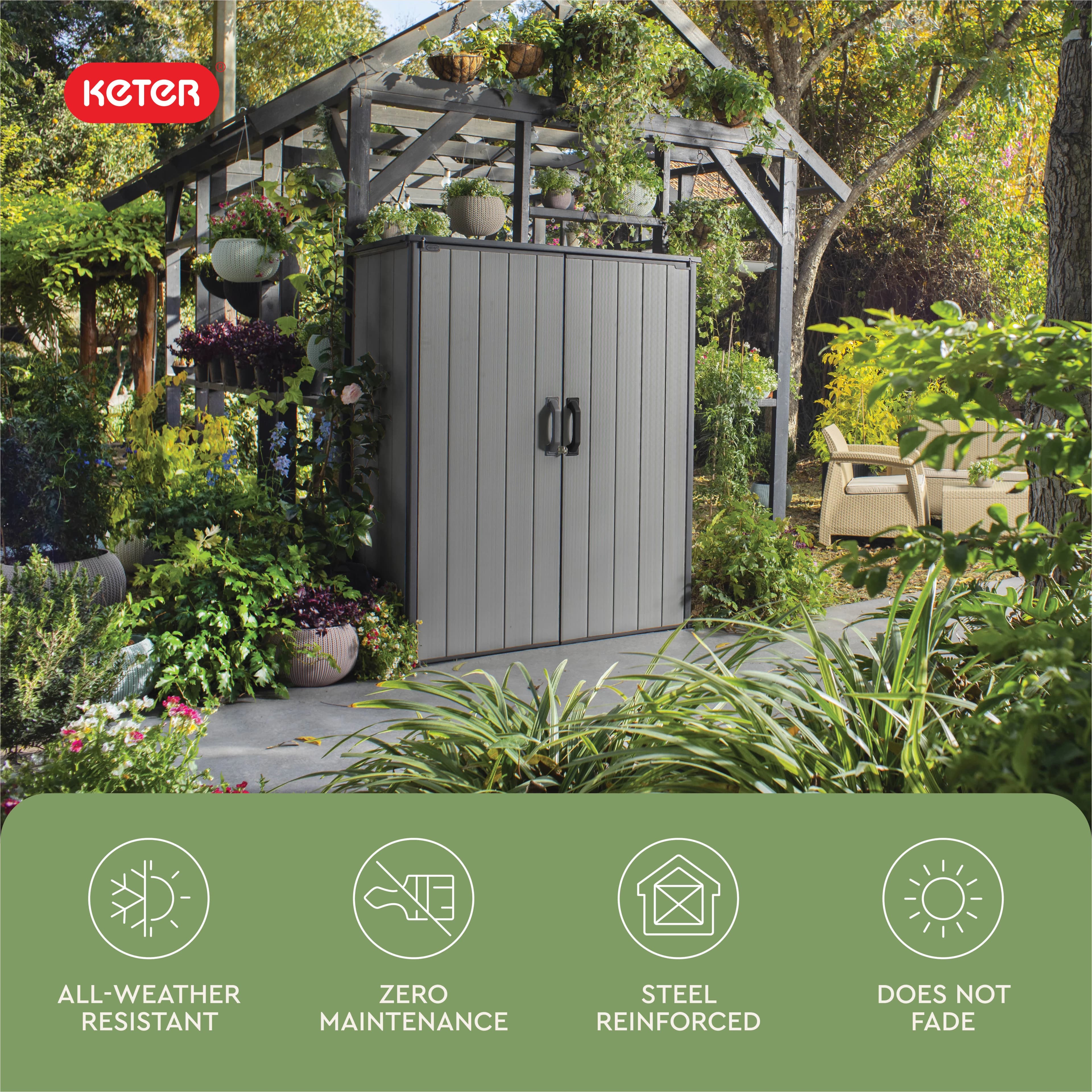 Essential Shed with Uv Resistant, Grey - Black Resin Premier for General Purpose Model 032EC2