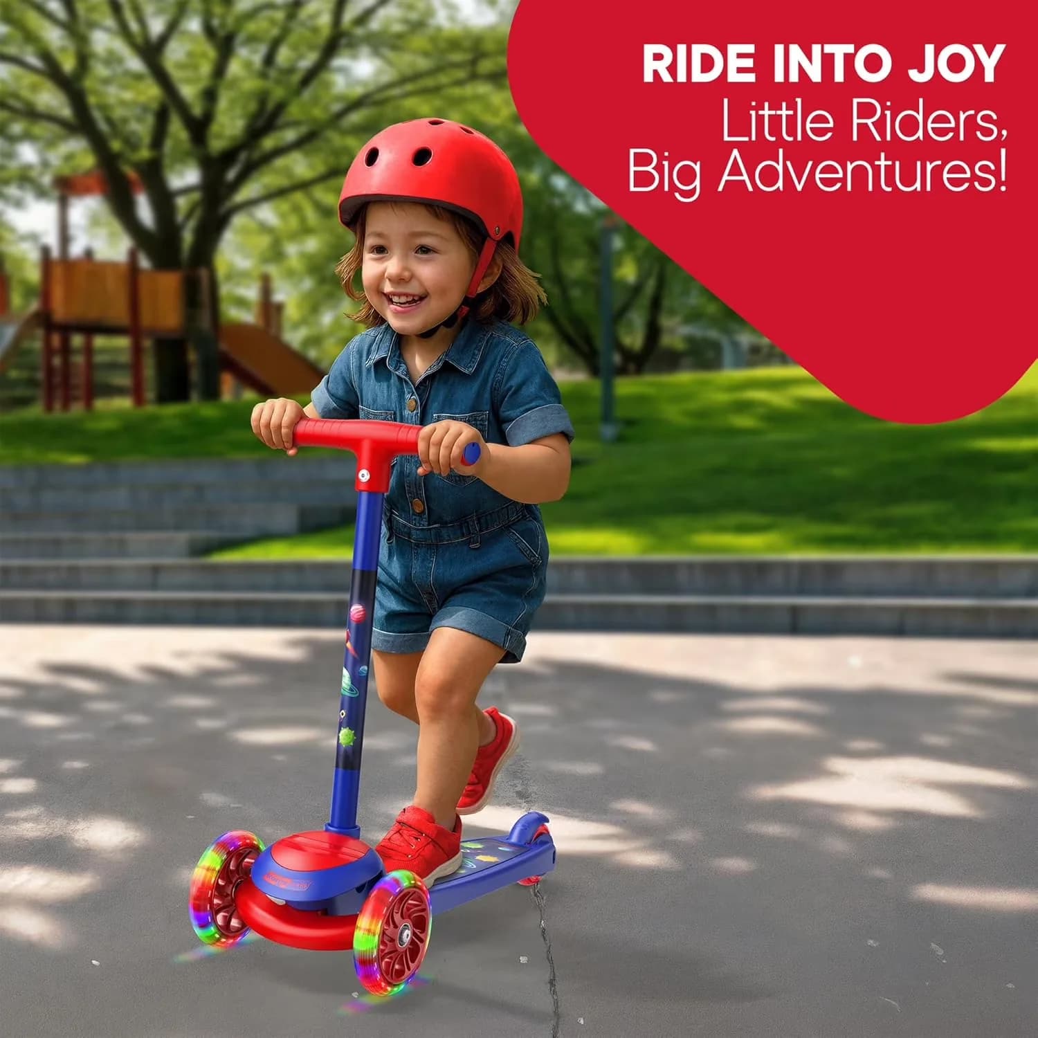 Professional Scooter with LED, Lightweight, 3-Wheel Kids - Blue Metal - Rustic Charm Model C803EE