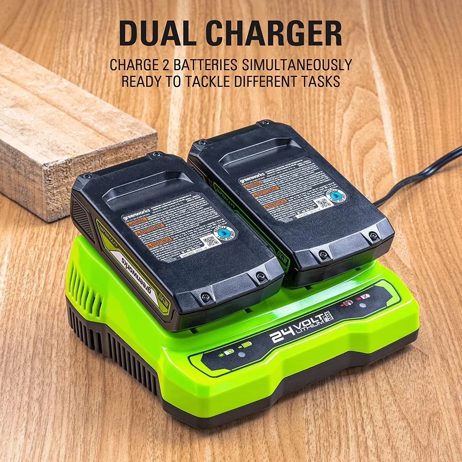 Durable Drills Driver with Battery, 24V, (2) 2Ah Batteries and Dual Port Charger - Green 6.6" x 2.8" x 8.2" Model AEDA02