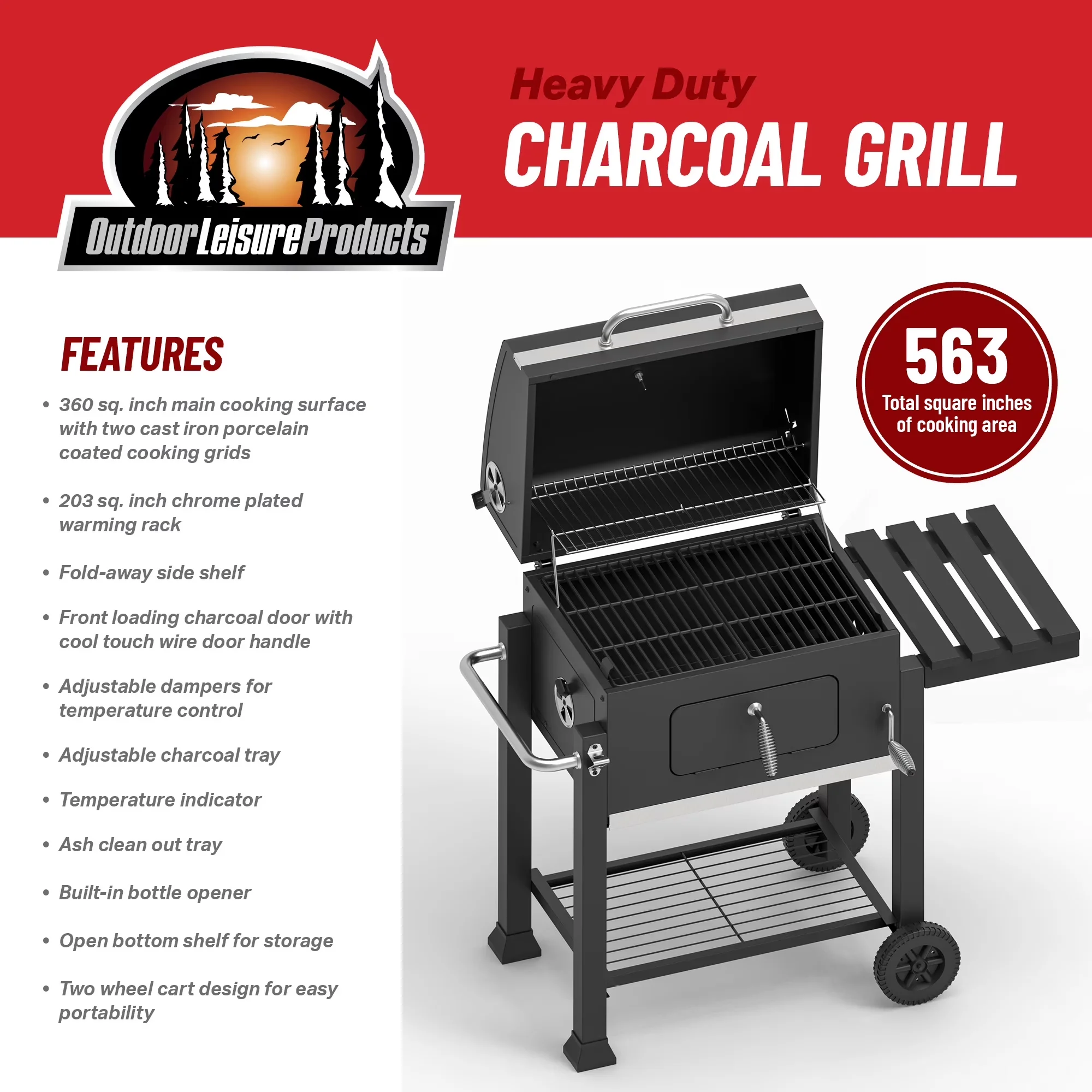 Compact Charcoal Grill with Adjustable Charcoal Tray - Black Steel - Easy to Use Model 994657
