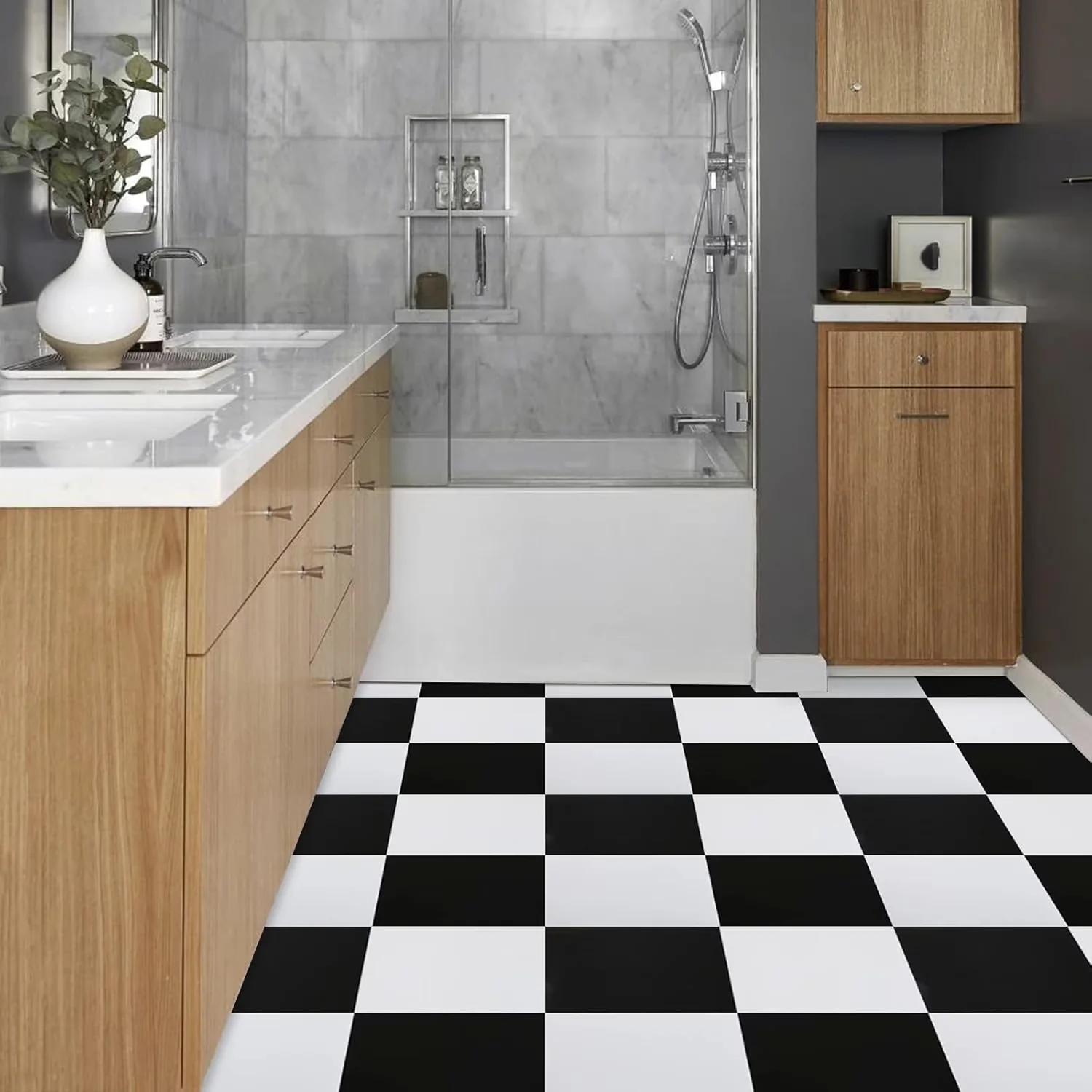 Professional Grey Vinyl Flooring Vinyl Plank Flooring with Easy To Clean, Waterproof - Pvc Black for Bathroom, Kitchen Model 60D2BE