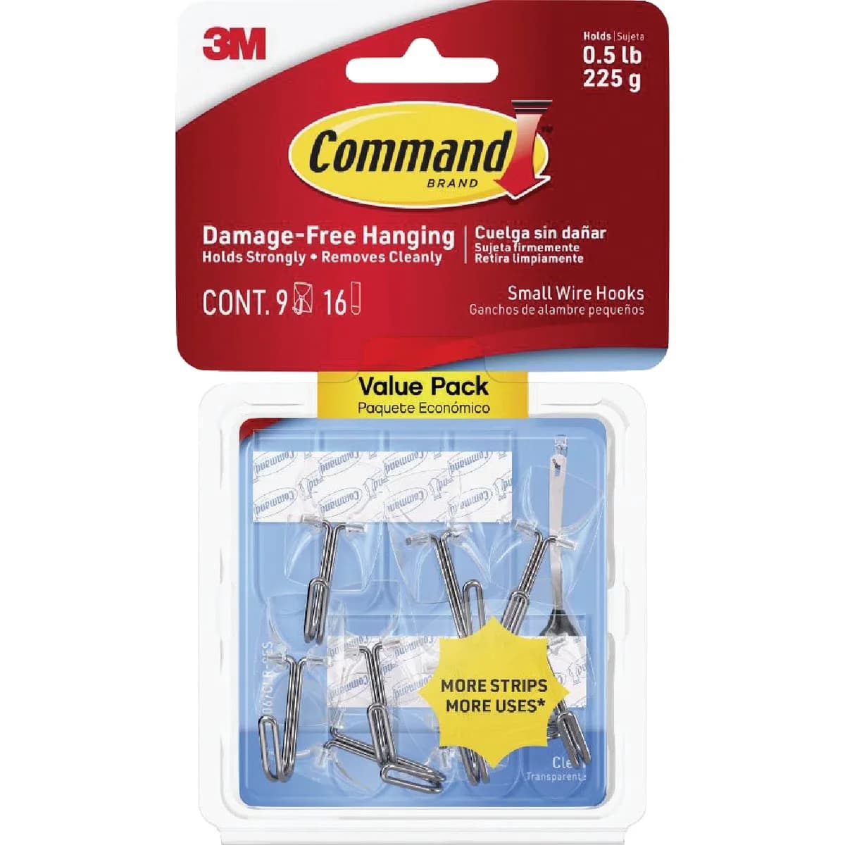 Stylish Damage-Free Hanging with Easy Installation, Fast and easy to hang., Sold as 9/Pack. - Plastic, Wire Clear Model 6D924B