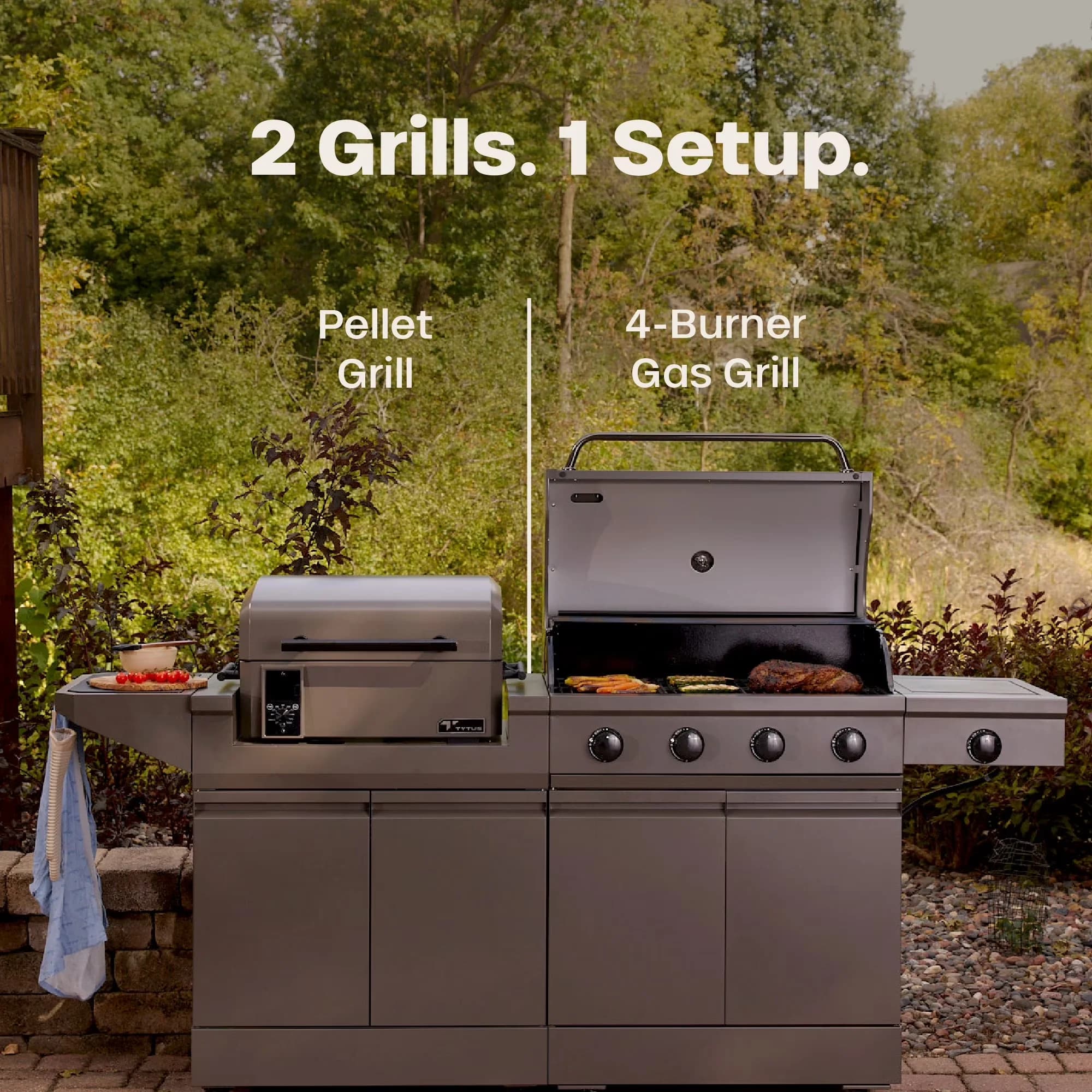 Stylish Smoker with and Grill Light, Cart, Pellet - Gray Powder Coated Steel Model A6C3DB
