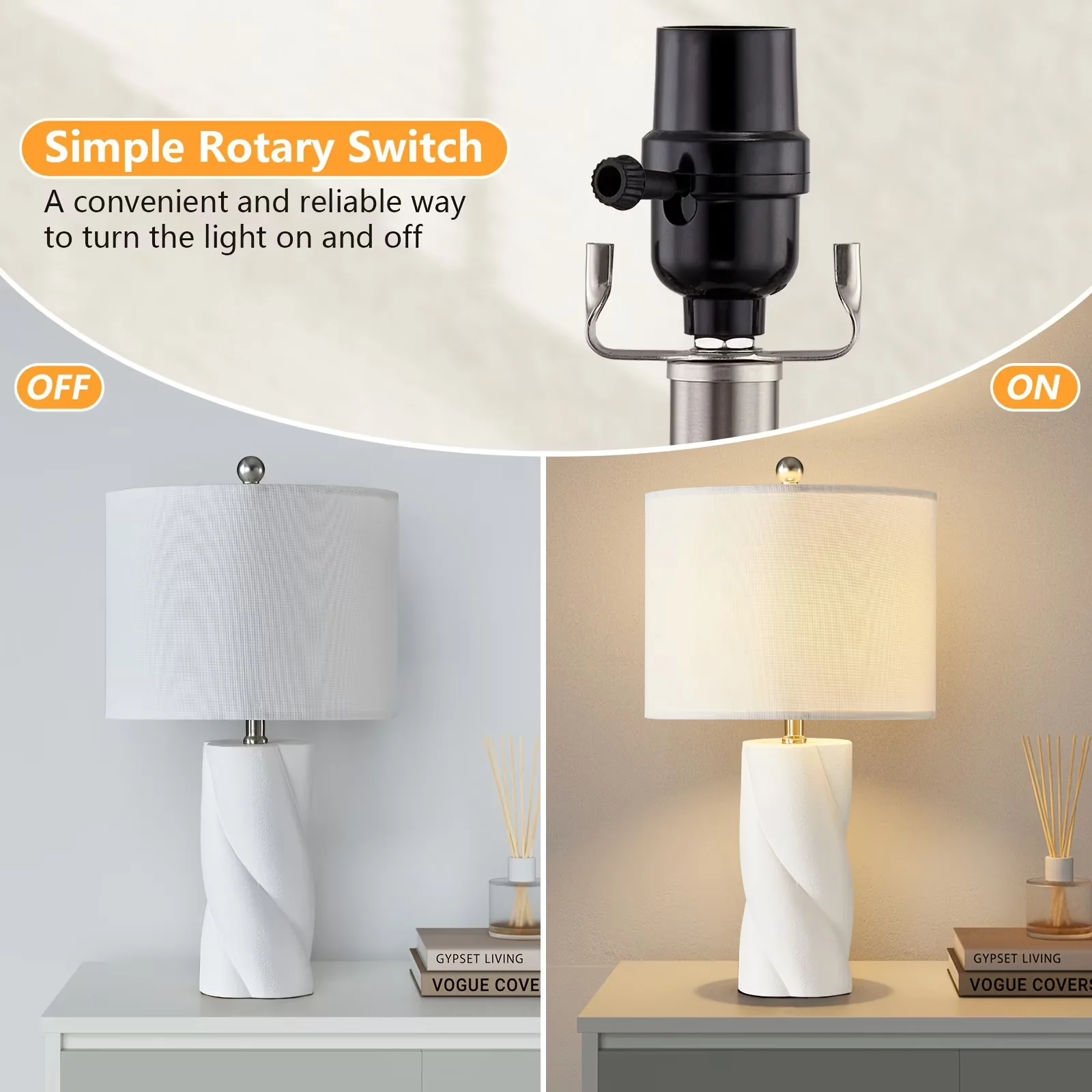 Lamp Set Professional with Dimmable, Modern - Ceramic White for Living Room, Bedroom Model D867D0