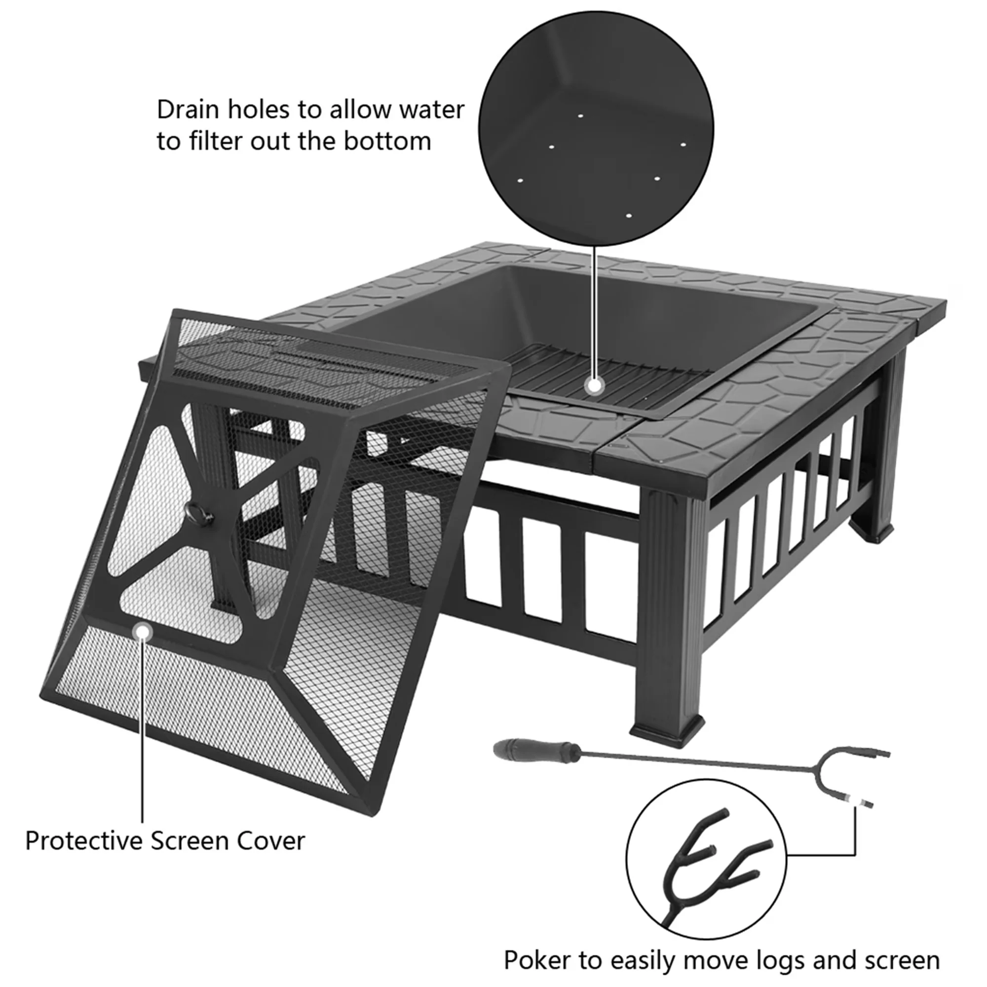 Outdoor Heating Modern with Portable, 32 inch Wood Burning Fire Pit Set of 2, Fire Pit - Metal 32" Model 944693