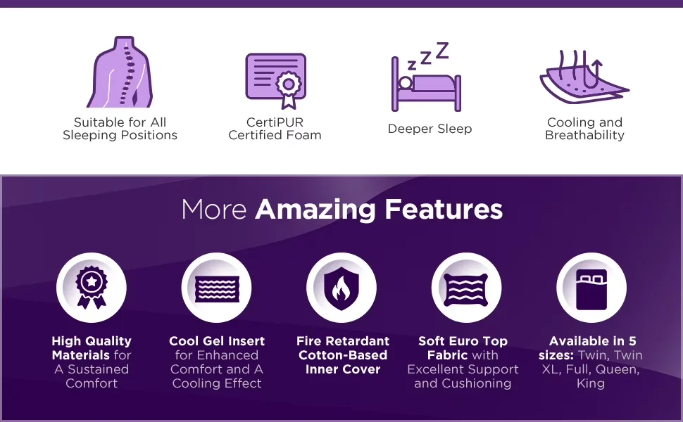 Mattresses Accessory Compact with Hypoallergenic, Breathable Construction - Cooling Gel Infused Memory Foam Model 318762