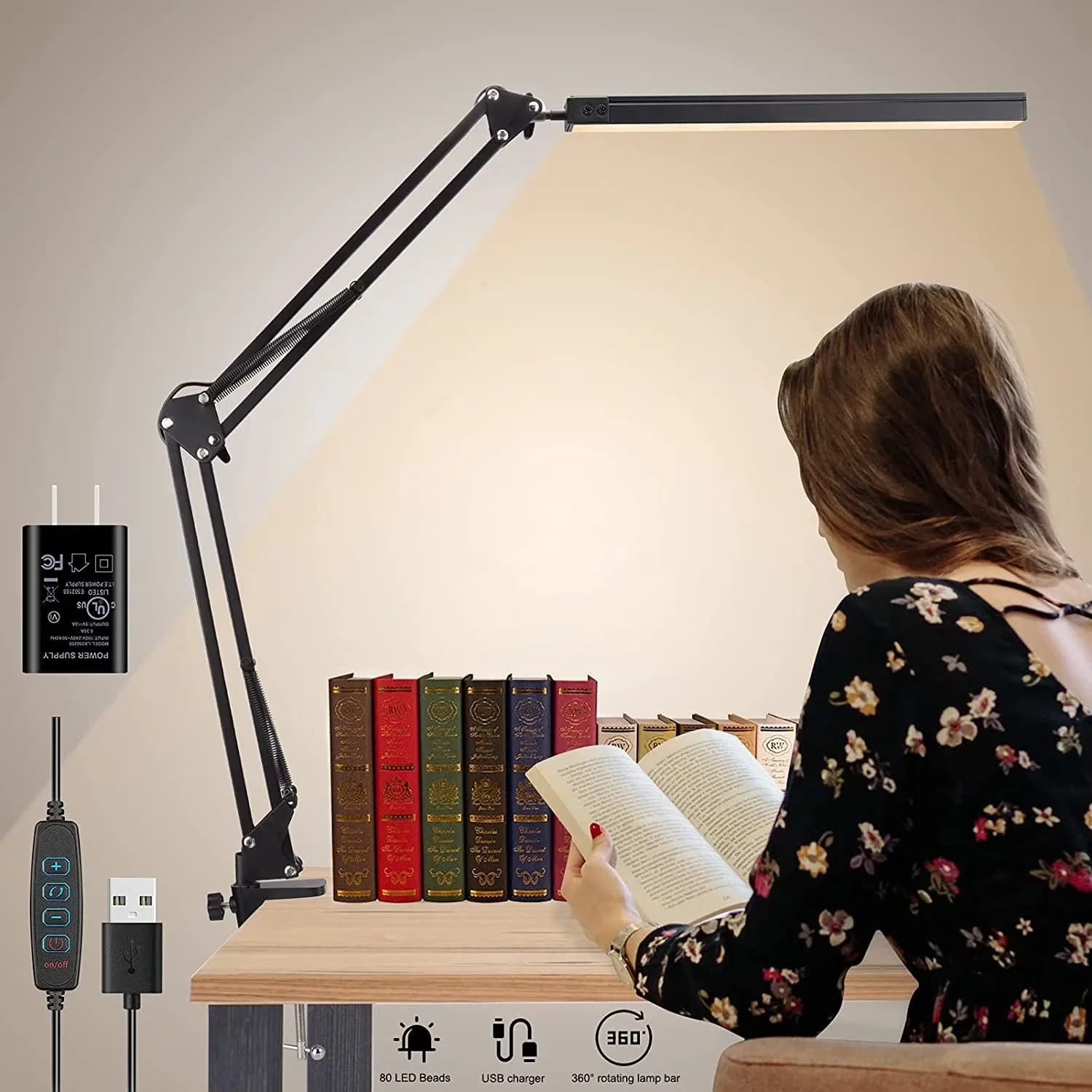 Desk Lamp Professional with LED, Adjustable Height, Clamp - Abs+Metal Black Model A826C7