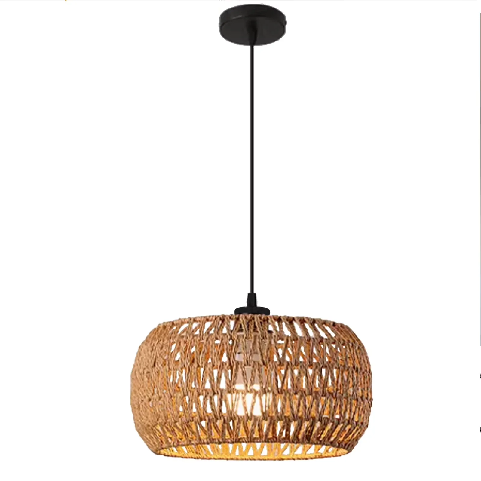 Ceiling Lights Fixture Sleek with Farmhouse, Dimmable, Ratten Woven Shade - Iron Model 369186