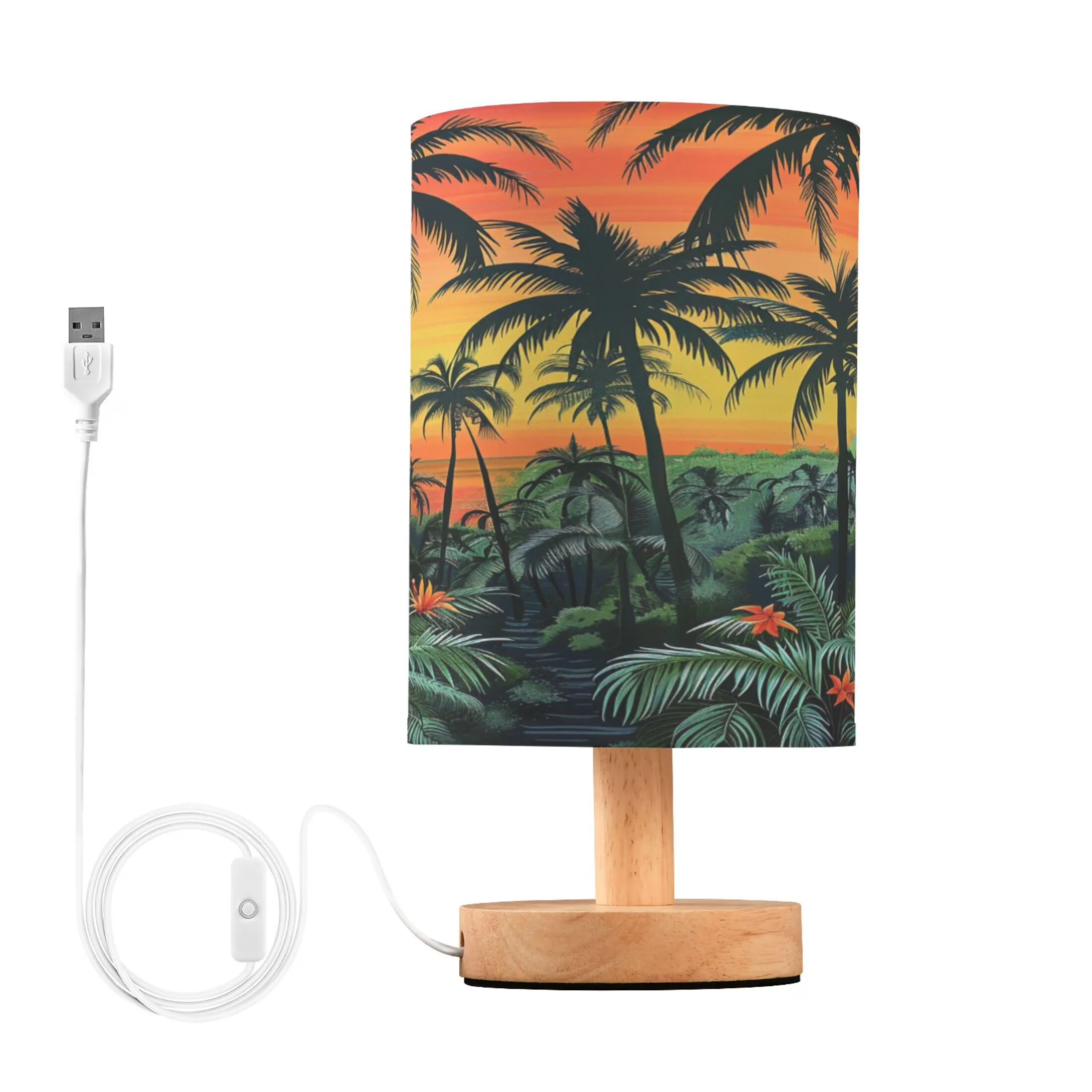 Sleek Lamp Set with LED, Usb Port, 【Instructions for use】 - Green Wood for Living Room, Bedroom Model 1FE751