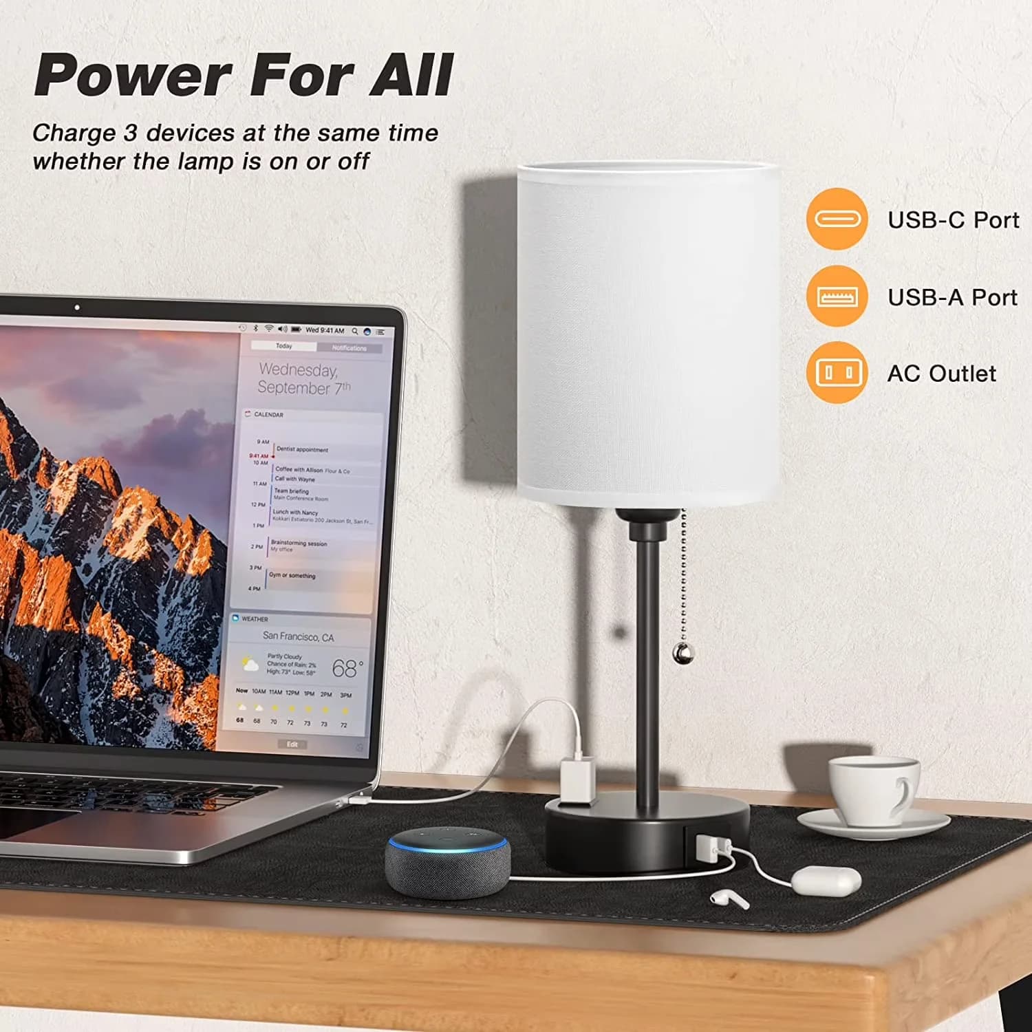 Efficient Lamp with LED, Eco Friendly, Bedside Lamps - Metal White 6 inch Model 8C567D