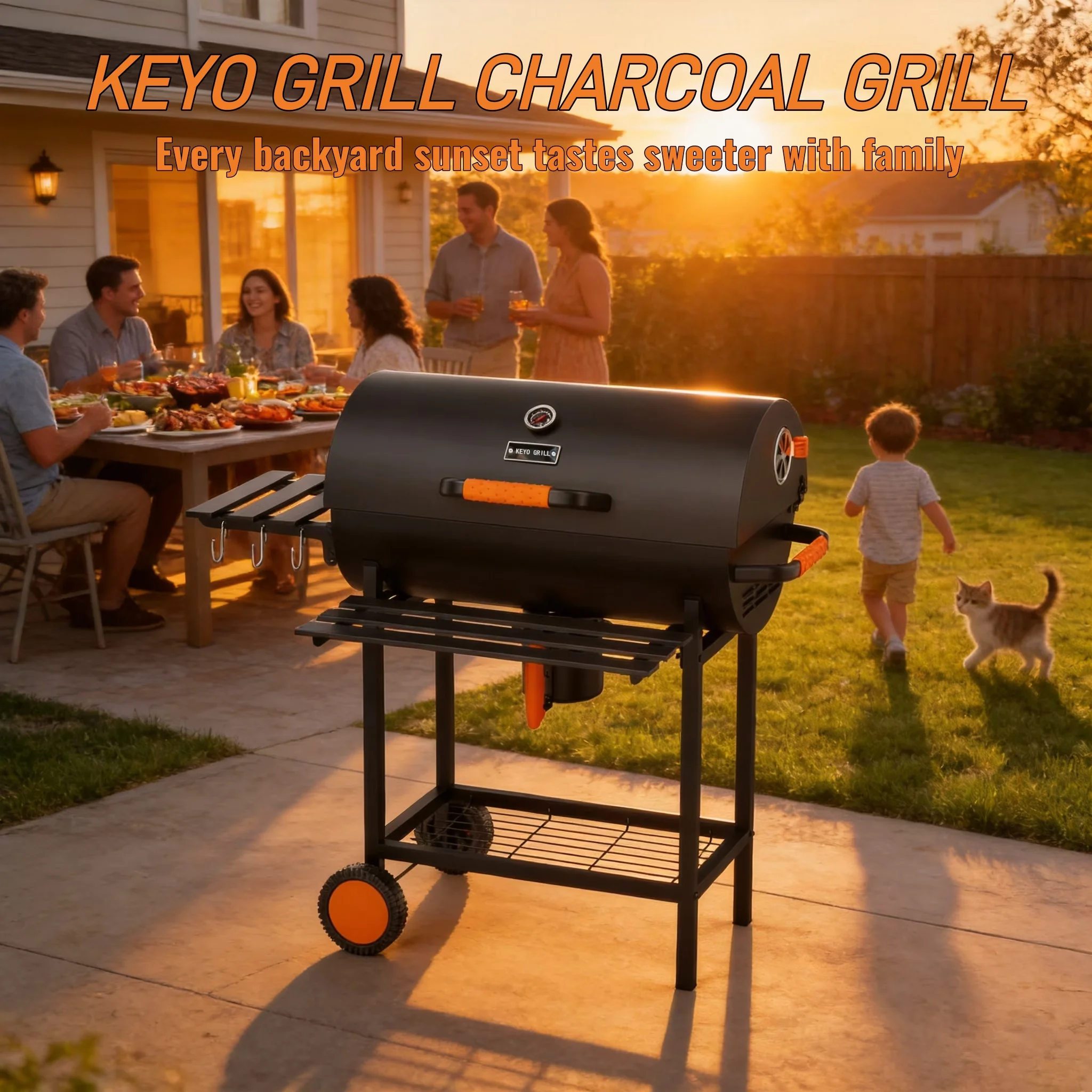 Charcoal Grill Premium with Adjustable Air Vents, Heat Thermometer - Black Metal, Stainless Steel Model CEC065
