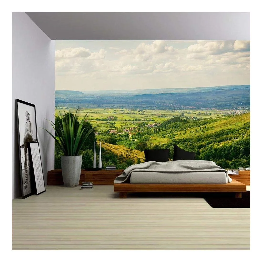 Wallpaper Reliable with Removable, Fields and Forests Over Cloudy Sky, 66x96 inches - Wall Mural Artwork - 08 Model 8A55D3
