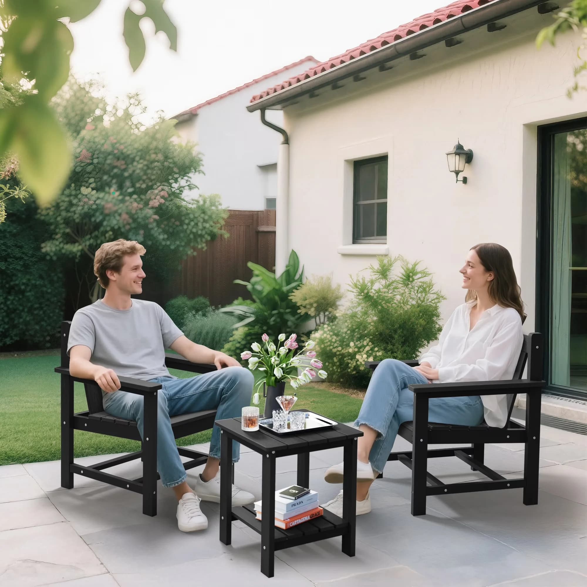 Modern Patio Dining Set with Rust Resistant, Fade Resistant - Hdpe Black for Patio Model 905265