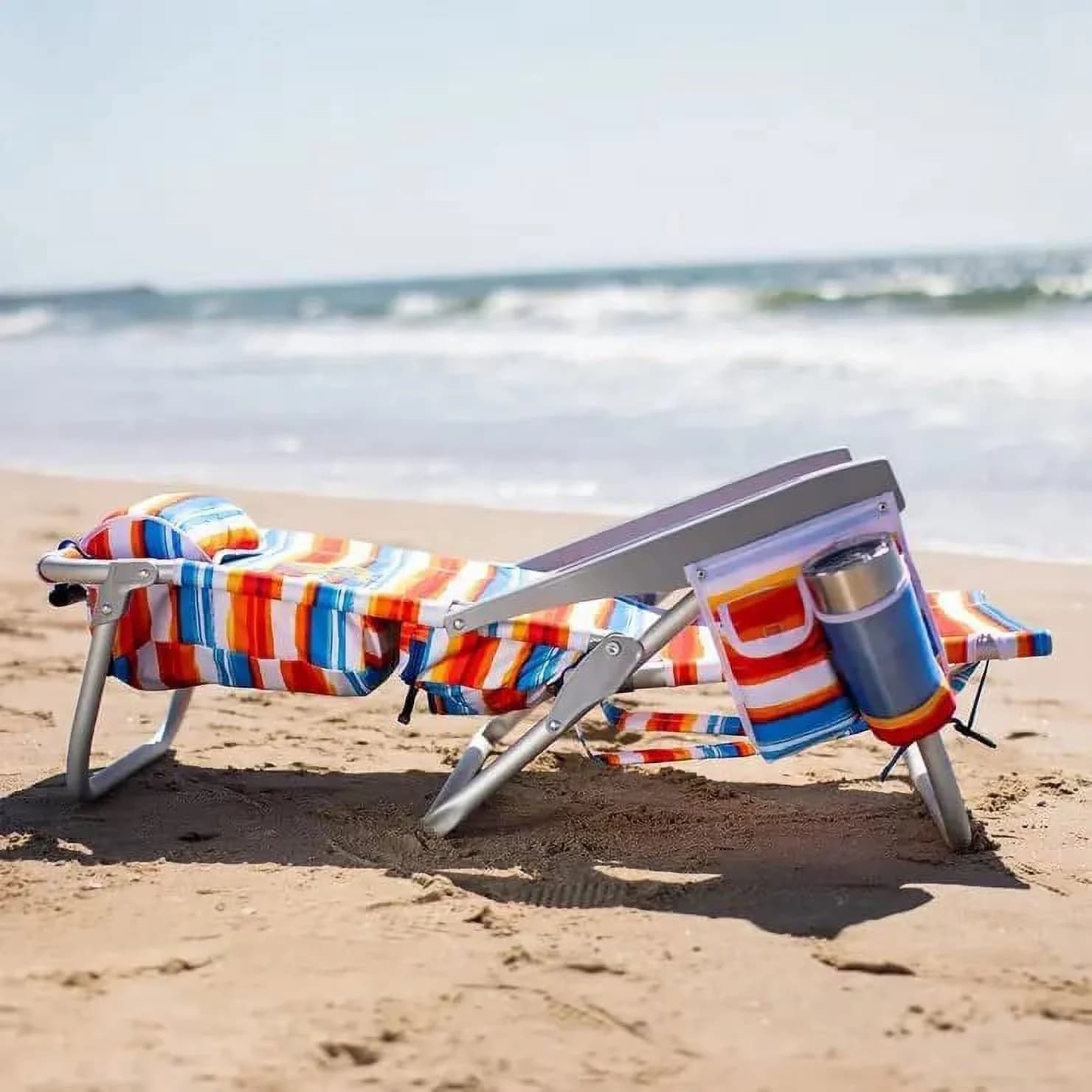 Beach Chair Compact with Adjustable, Folding, Lightweight, rustproof aluminum frame. - Tropical Sunset Model 53ECA2