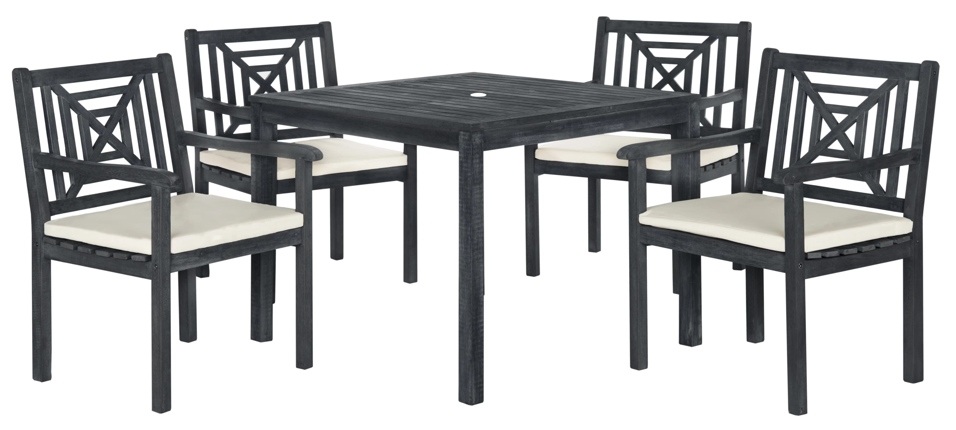 Patio Dining Set Versatile with Transitional, Minor Assembly Required, Color: Dark Slate Grey/Beige - Beige, Gray Wood Model 0E3613