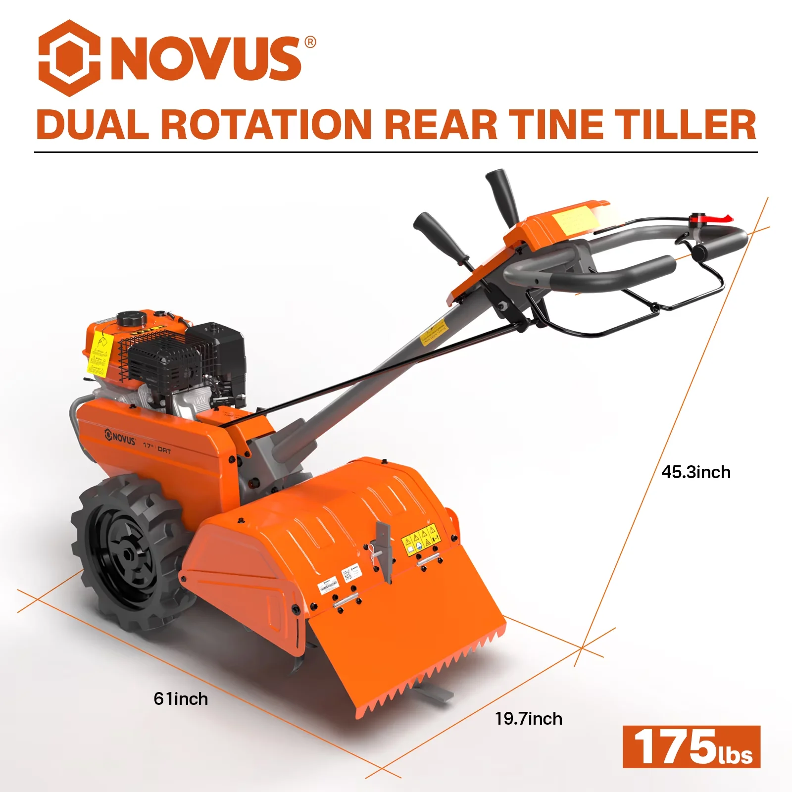 Efficient Trillers Cultivator with Counter-Rotating Tines, 17 Inch Gas Tiller - Model 8ACE46