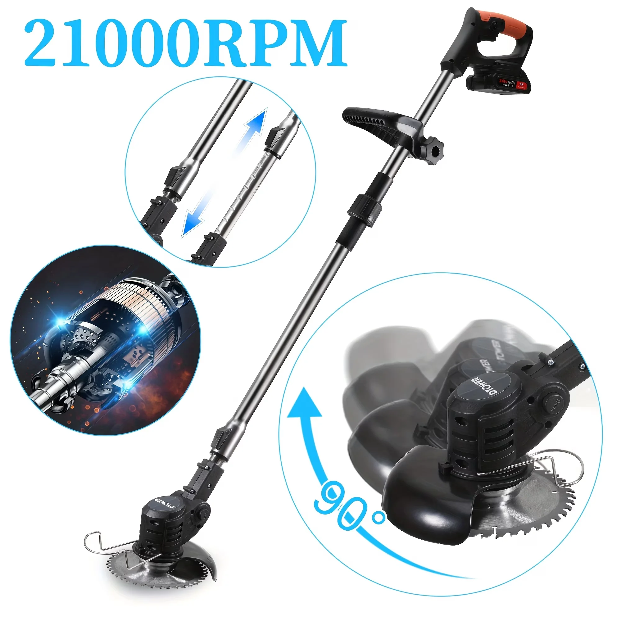 Stylish String Trimmer with Battery, 21V, Extendable - Contemporary Style Model 23B9CD