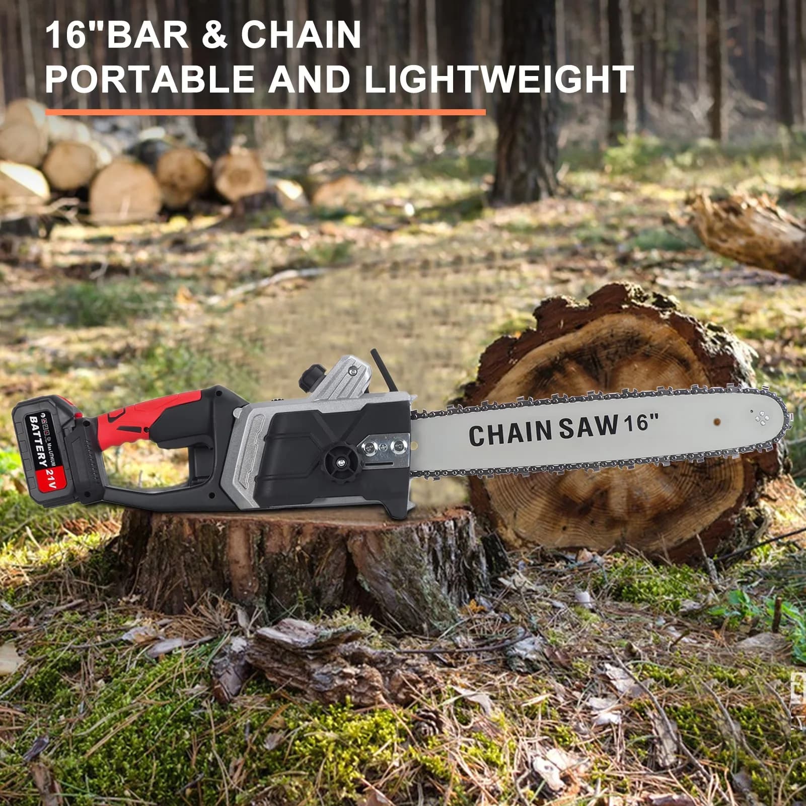 Premium Chainsaw with Battery, Anti-Vibration, 16 Inch Cordless - Black Model 161717