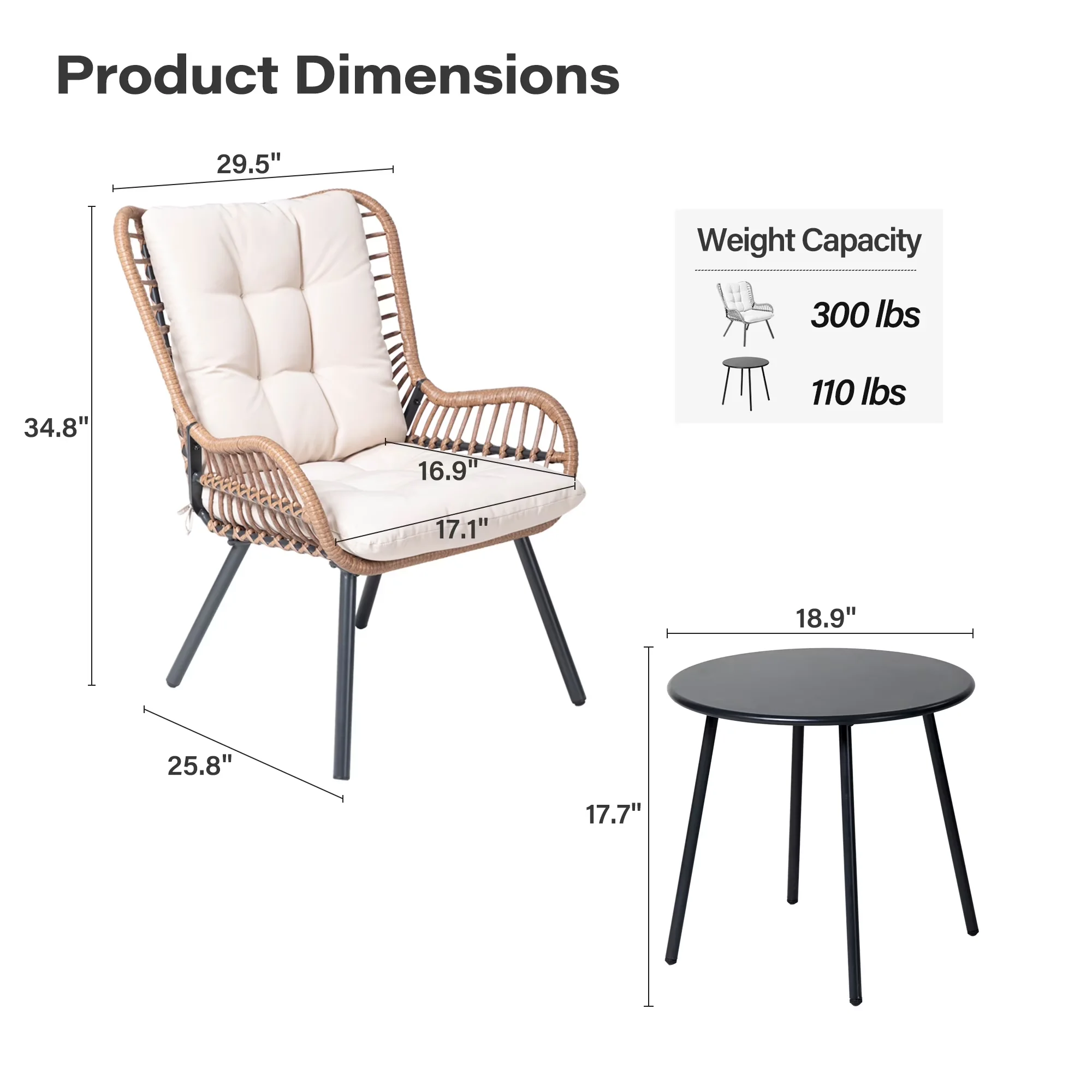 Versatile Patio Conversation Set with Weatherproof, High Back Outdoor Bistro - Steel, Pe Rattan, Polyester Beige for Garden Model C2B1CA