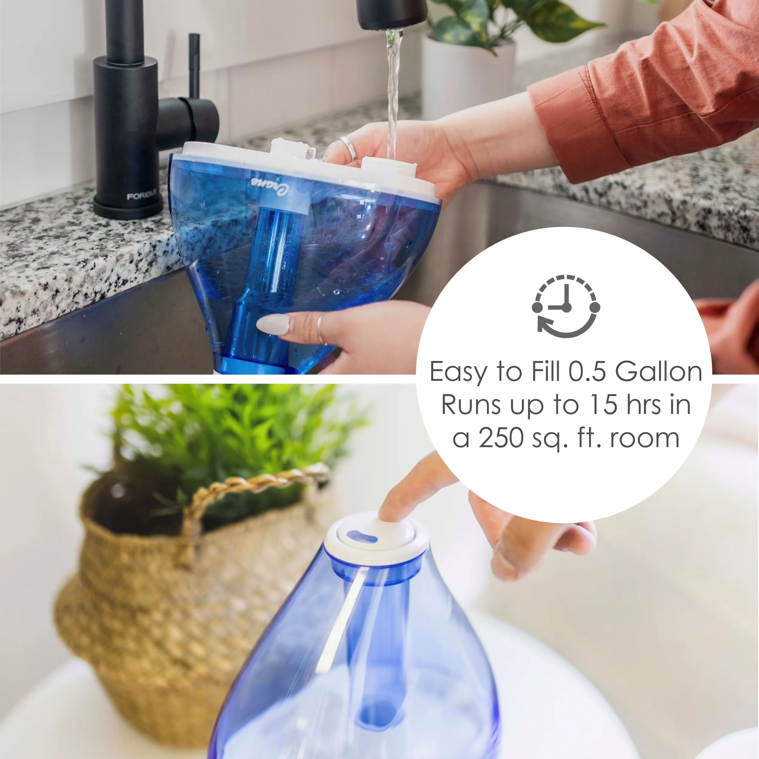 Premium Humidifier with Automatic Shut-Off, Variable Speed, Color-Changing Light - Blue Model D7A484