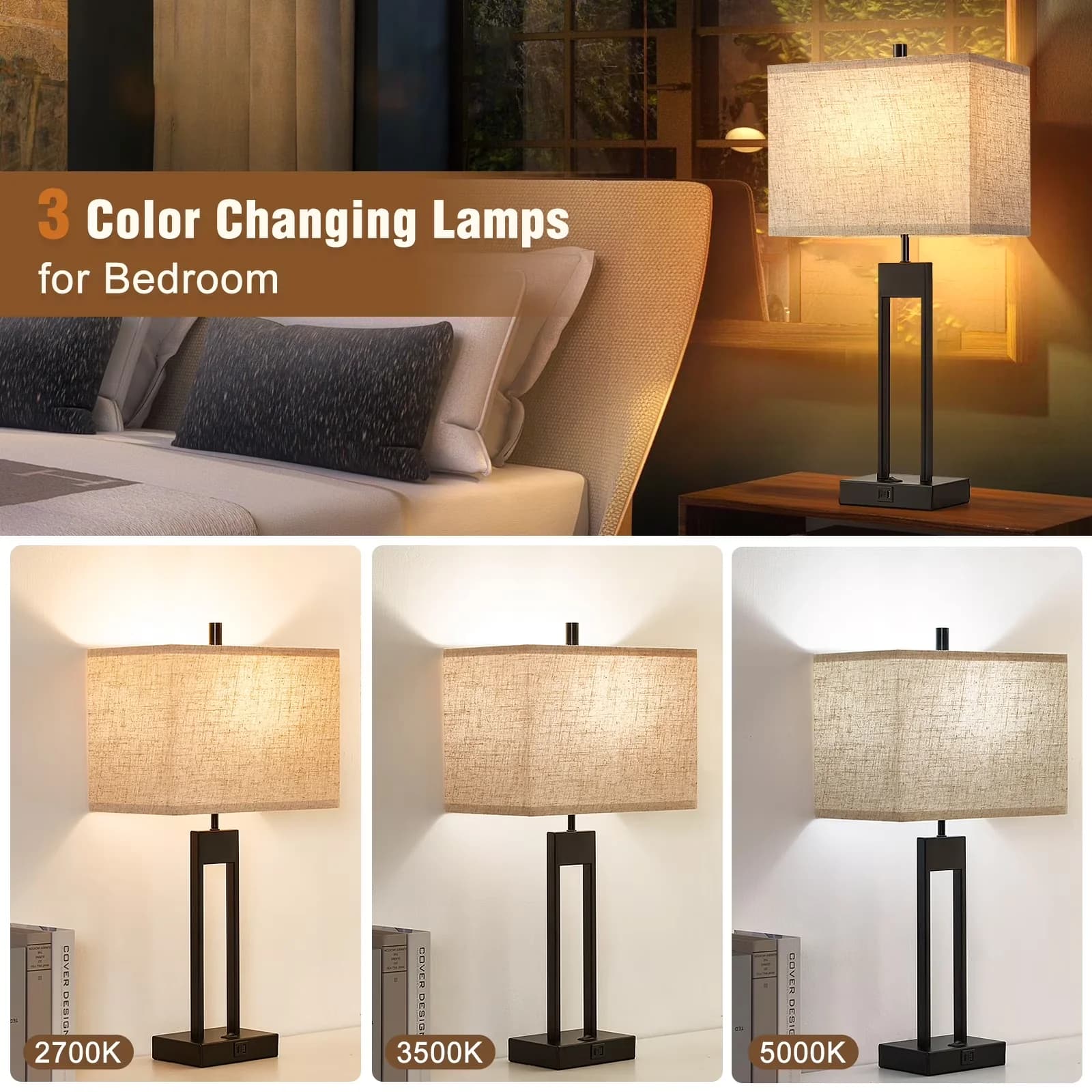 Table Lamp Sleek with LED, Modern, Bedside Lamps - Black Line, Cloth, Metal Model 358977