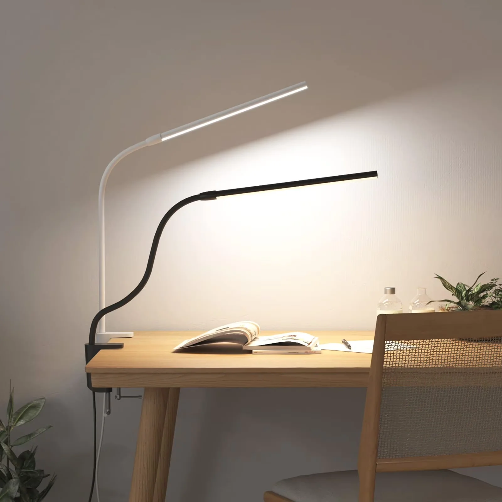 Versatile Desk Lamp with LED, Gooseneck, LED Clip-on Dimmable USB Reading Light - Metal Black Model 6412C2