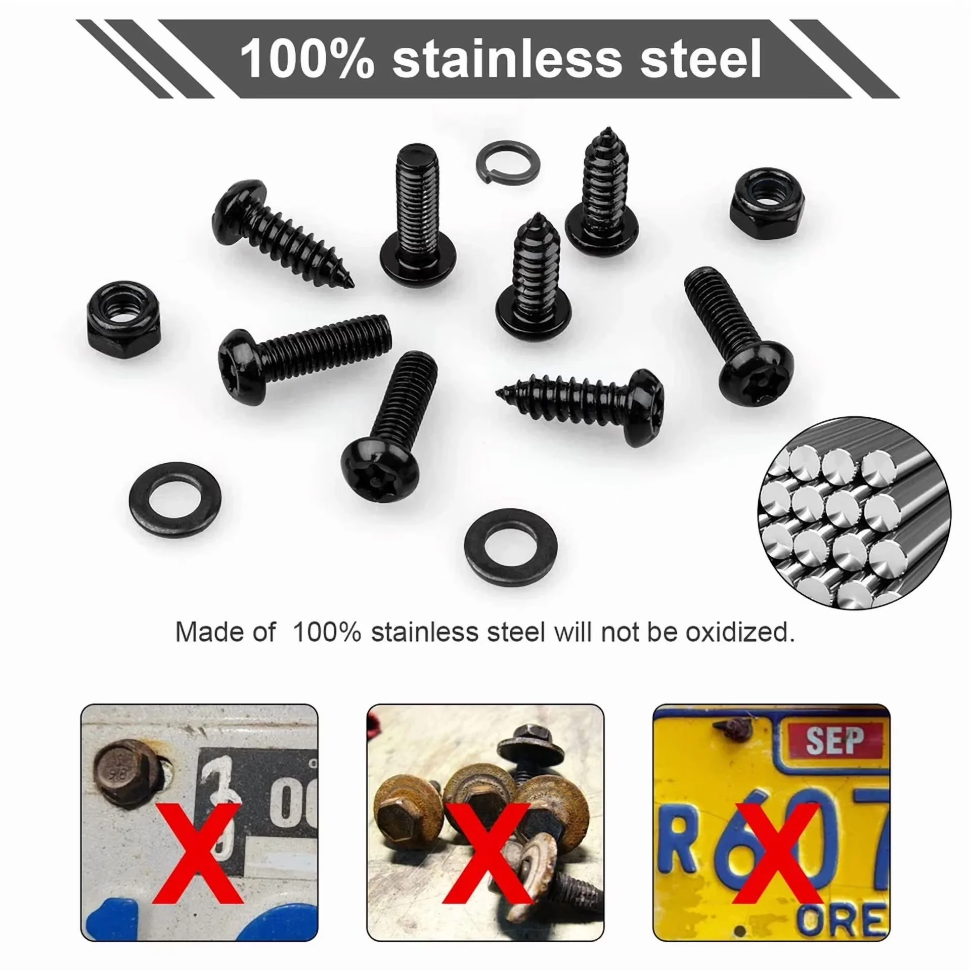 Efficient Fastener with Black Anti-Theft License Plate Screw Kit, Useful for both indoor and outdoor use., M6 (1/4") Tamper-Proof... - Model E33D1C