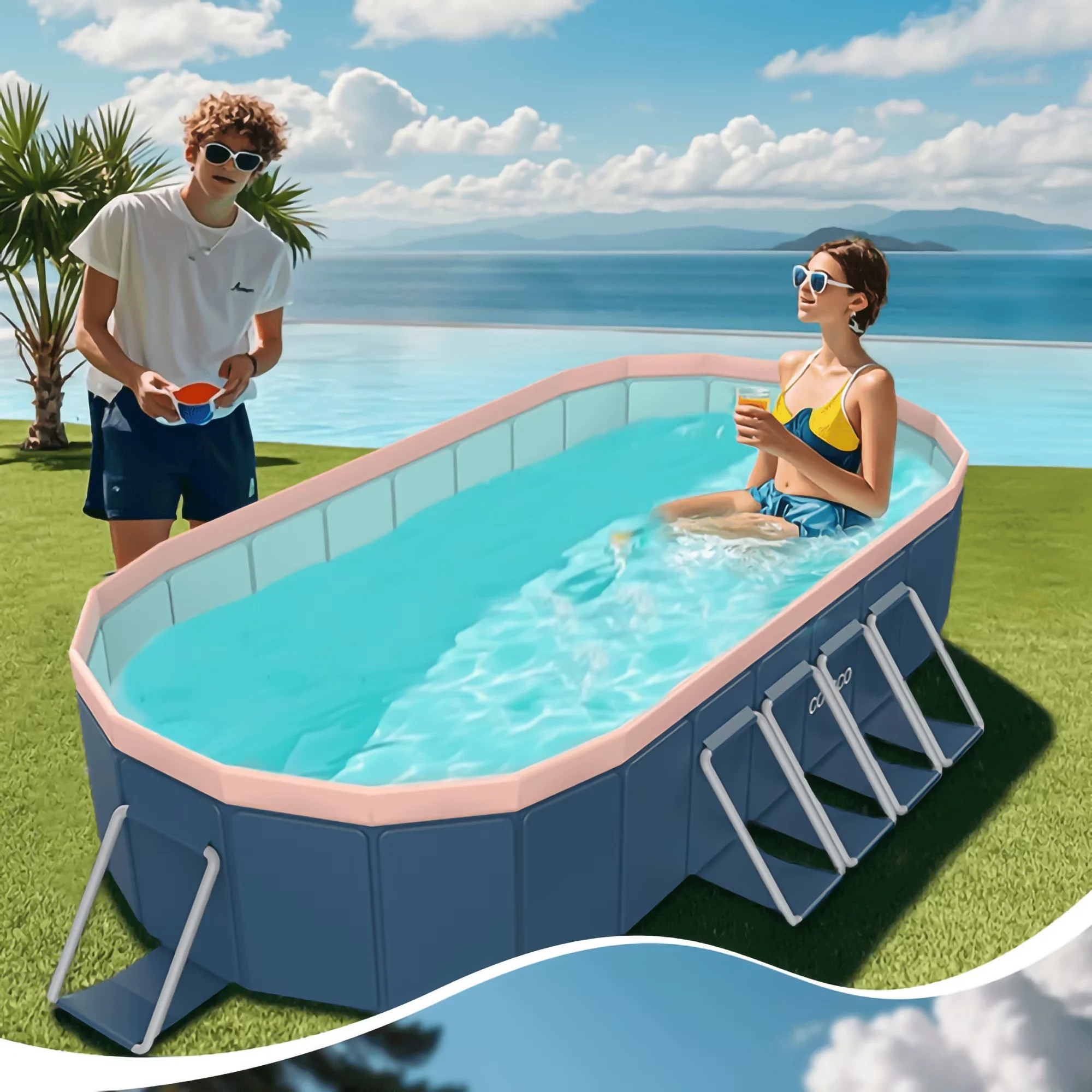 Quality Inflatable Pool with Puncture Proof, PVC Outdoor Swimming - Blue Model 168014