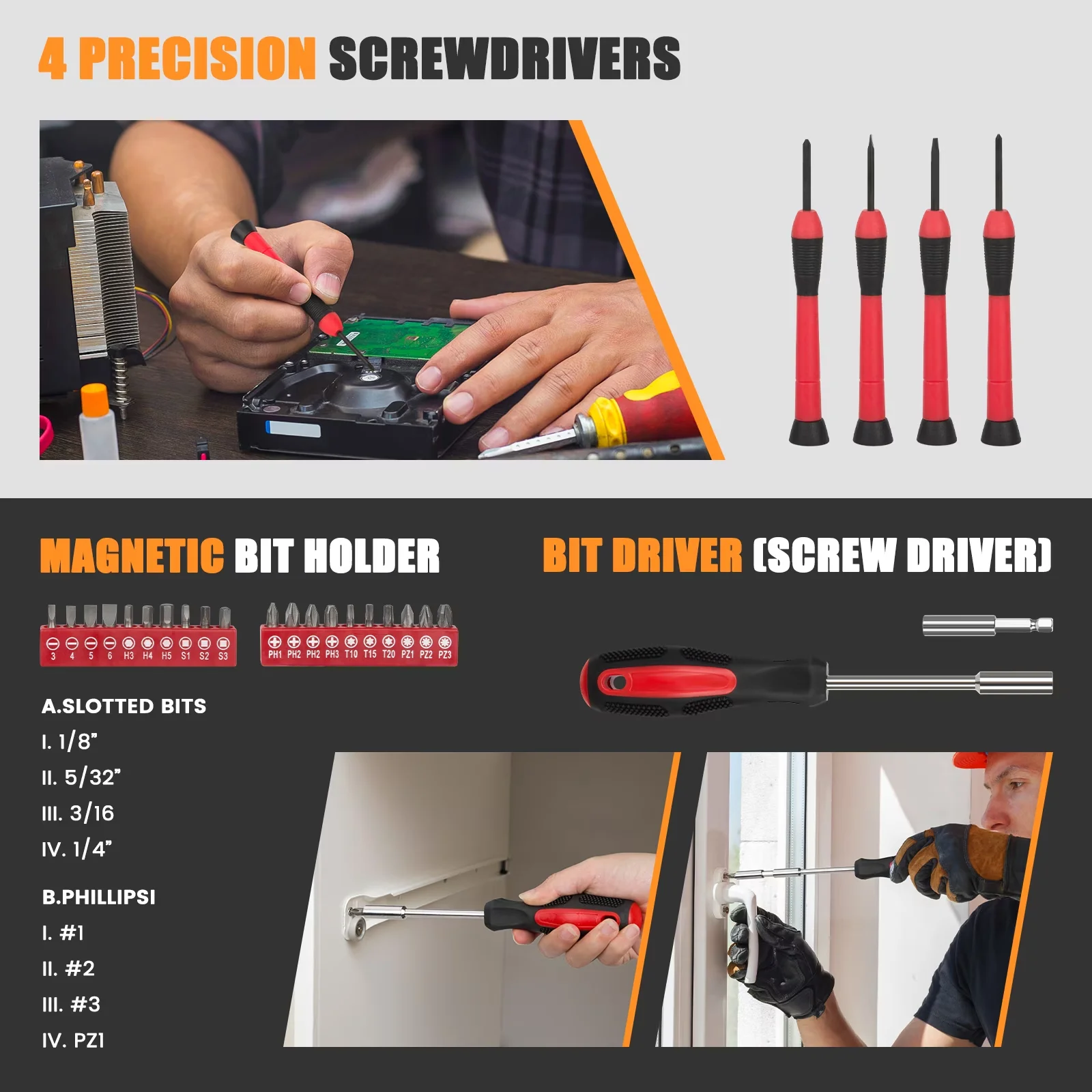 Essential Hand Tool Set with 39 Piece Sets All Purpose Household Kit, Toolbox Great - Red Model AB6D6C