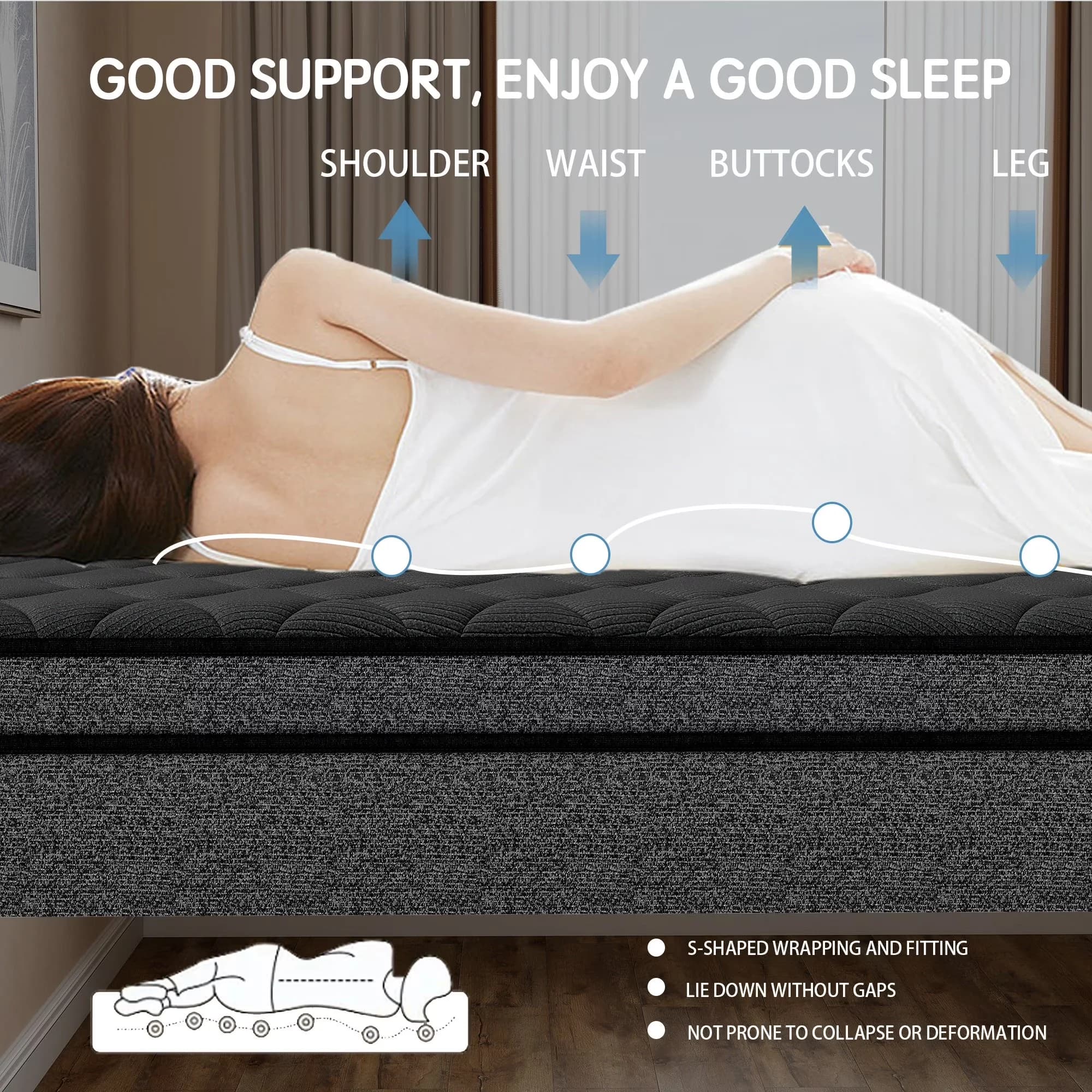 Efficient Mattresses Accessory with Mattress-In-A-Box, Breathable Construction, Low Motion Transfer - Gray Memory Foam Model F37749