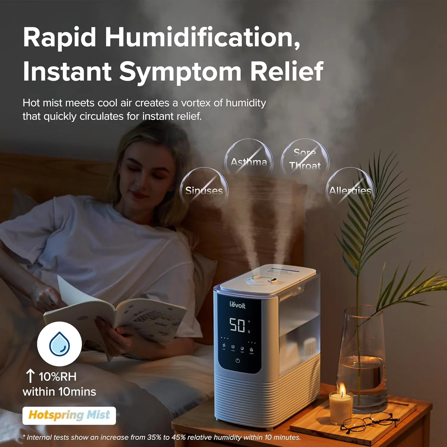 Versatile Humidifier with Oil Diffuser, APP & voice control., Smart Cool and Warm Mist - White Model DFE282