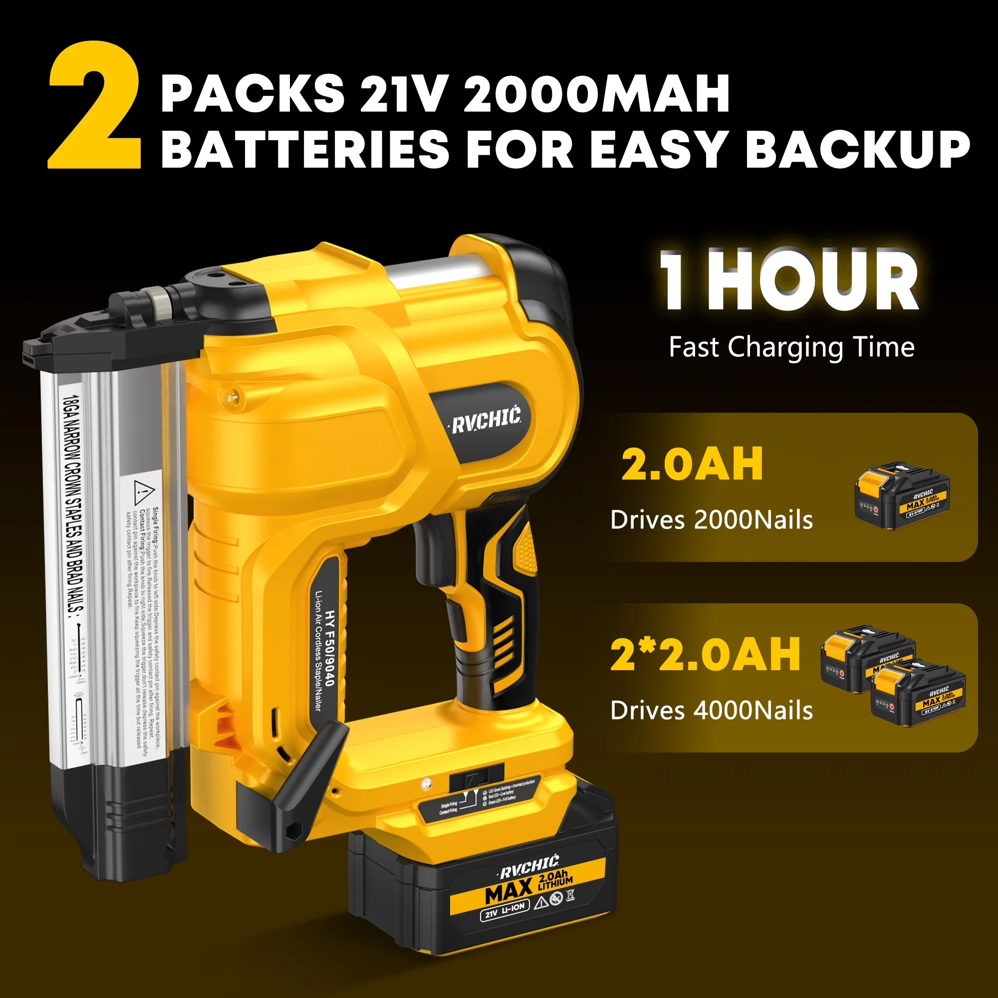 Air Tools Compressor Premium with Battery, With Led Lights, 18GA Cordless Brad Nailer - Model 9CF161