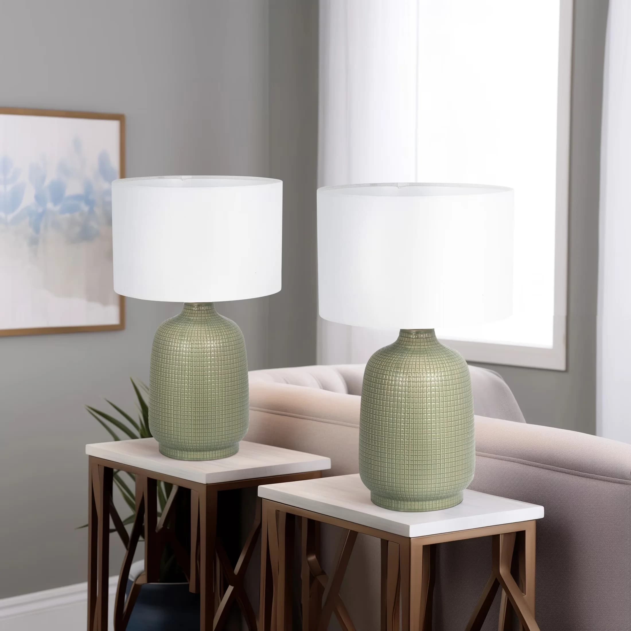 Lamp Set Innovative with Contemporary, Item Dimensions:11x11x19, Of 2 - Green Ceramic Model 634604