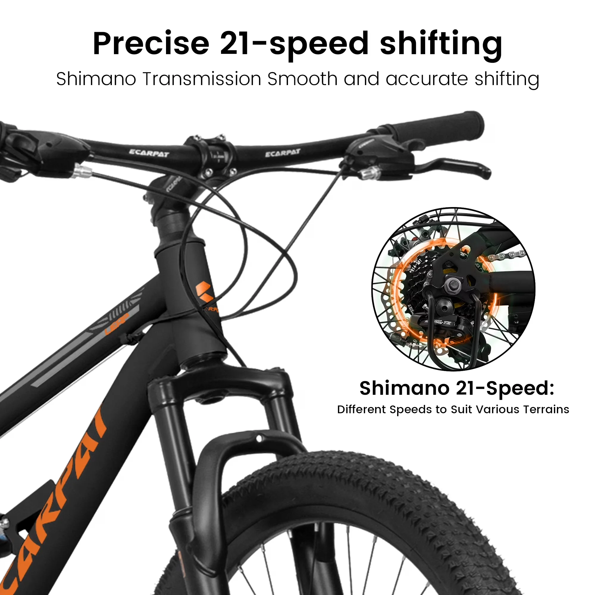 Classic Mountain Bike with Adjustable Seat Height, 21 Speed Full Suspension MTB, High Carbon Steel Frame - Black Model F67F06