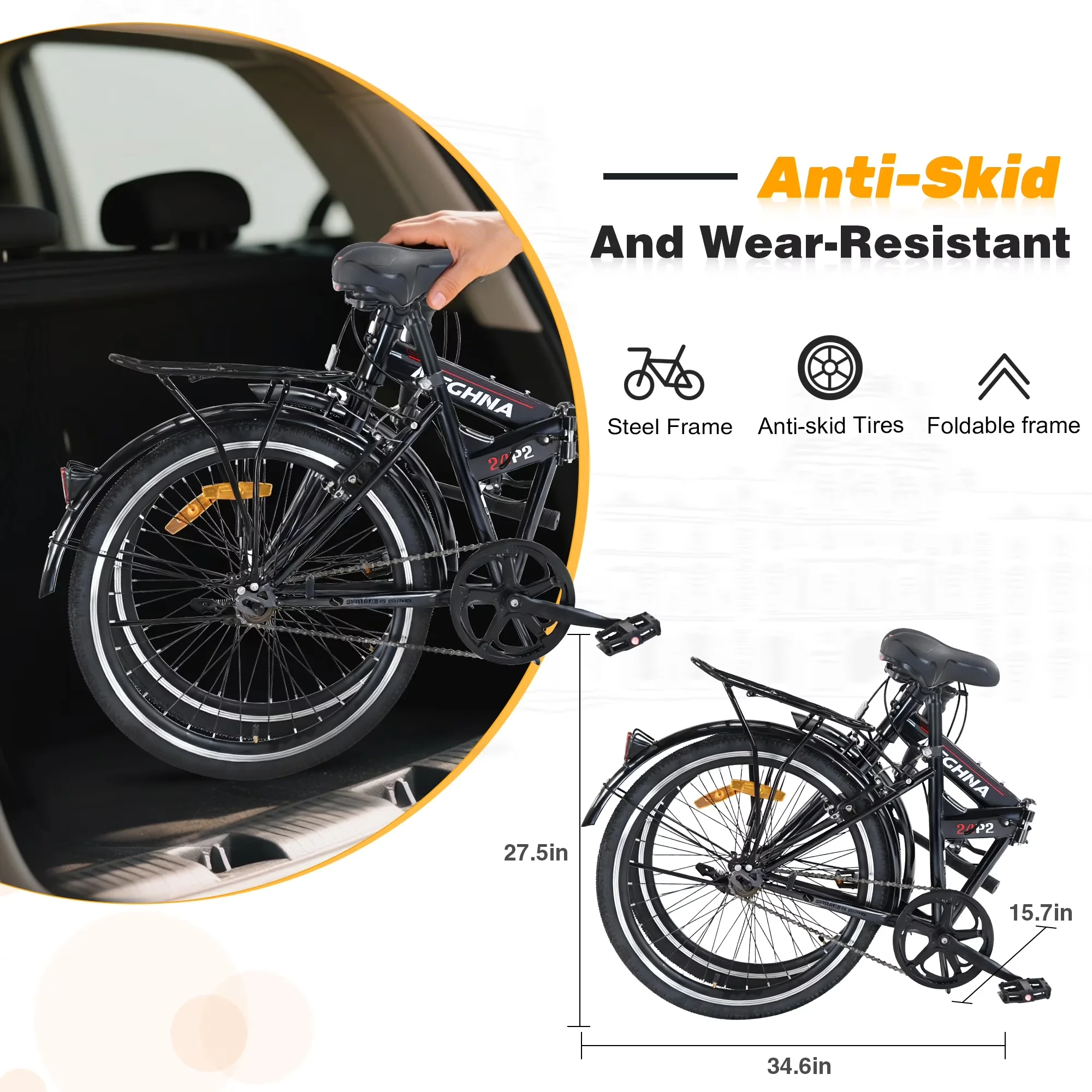 Essential Mountain Bike with Adjustable Height, 24 Inch Folding - Black Model 920295