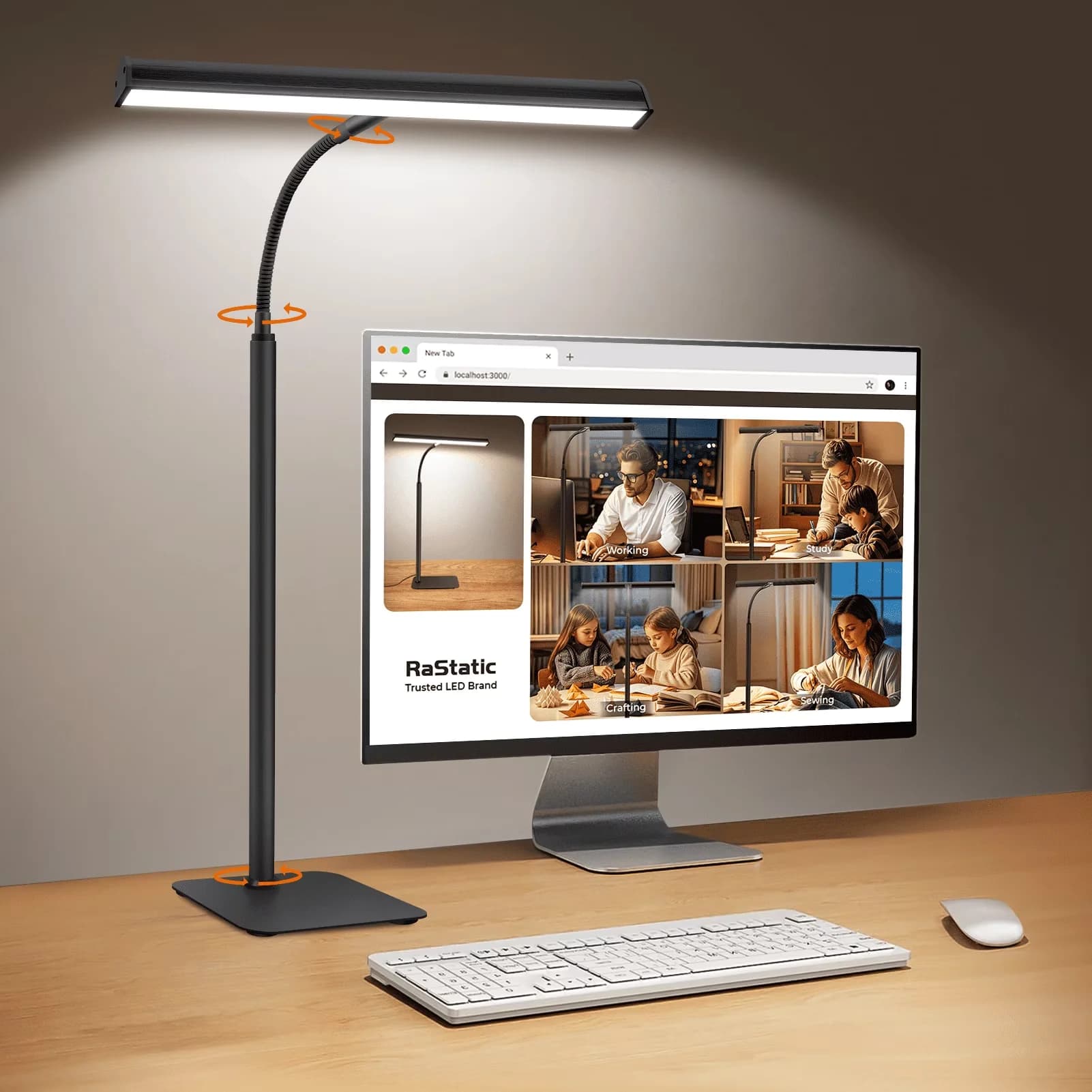 Desk Lamp Sleek with LED, Adjustable Head, 21.5" Adjustable - Aluminium Black Model BBA21D