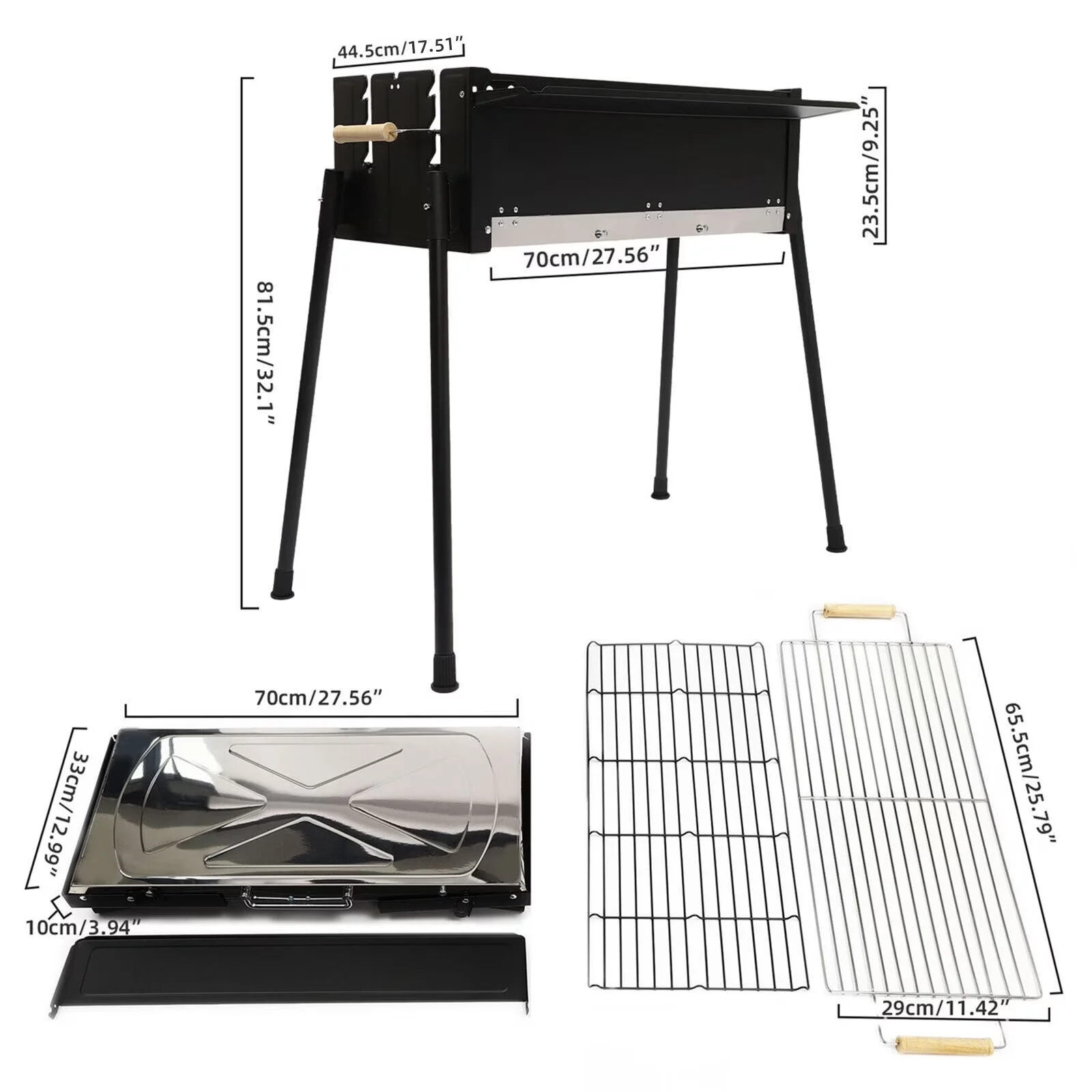 Efficient Charcoal Grill with Portable, 32.1in BBQ Grills Stove, Portable 201 Stainless Steel Rack - Iron, 201 Stainless Steel Black Model F453C5