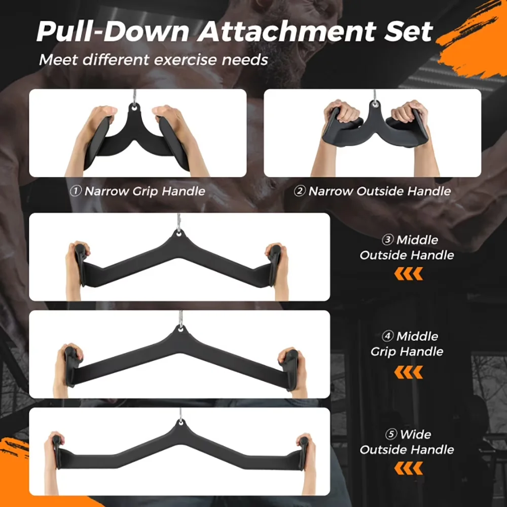 Home Gym Accessory Efficient with Heavy Duty, Weight Capacity:500 lbs, LAT Pulldown Attachment Set - Black Metal Model A0A9F2