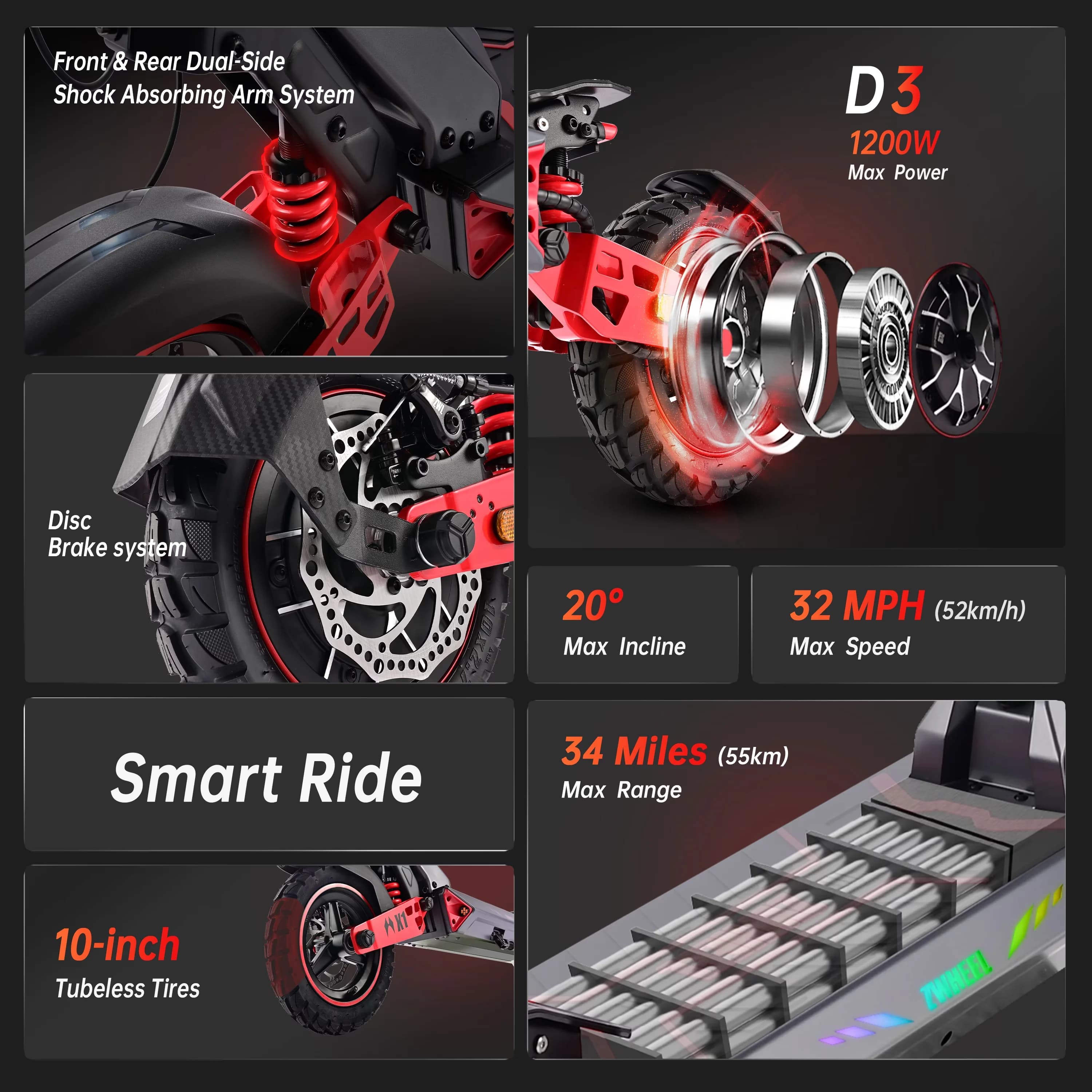 Scooter Quality with 1200W, Headlights, Electric - Alloy Black - Easy to Use Model 627732