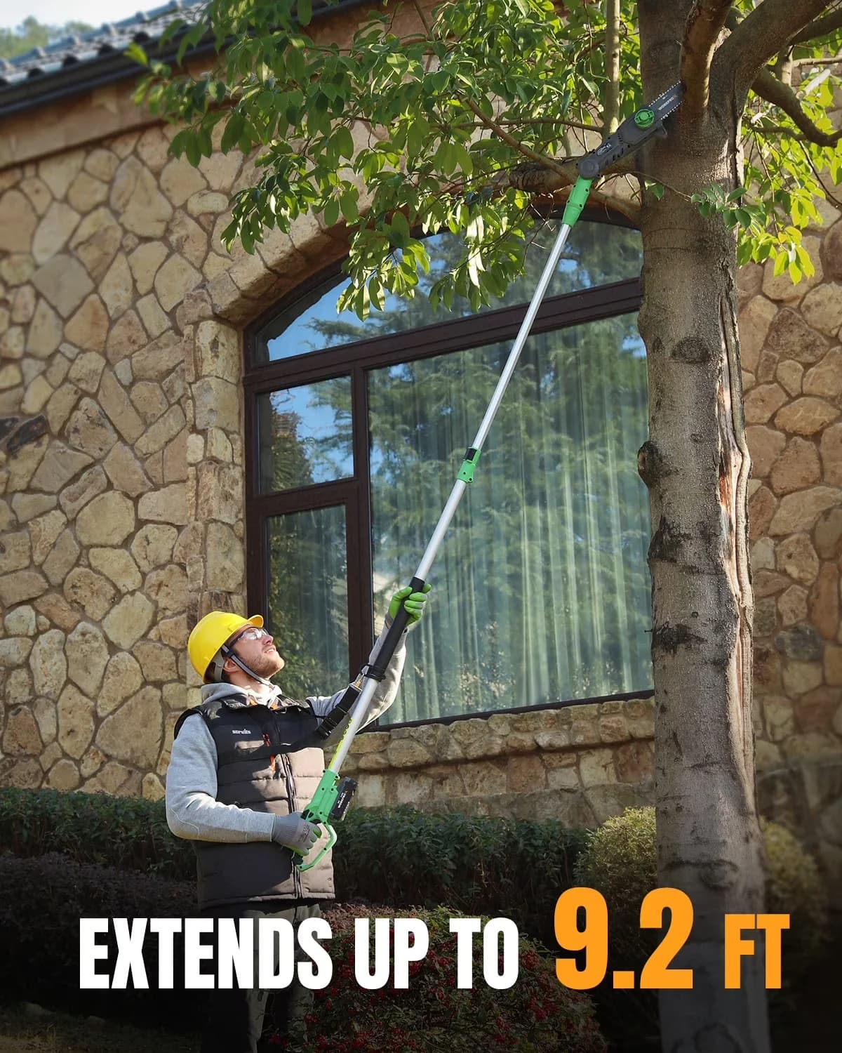 Sleek Pole Saw with Battery, 20V, Quick Charge 3.0 - Green - Easy to Use Model A09668