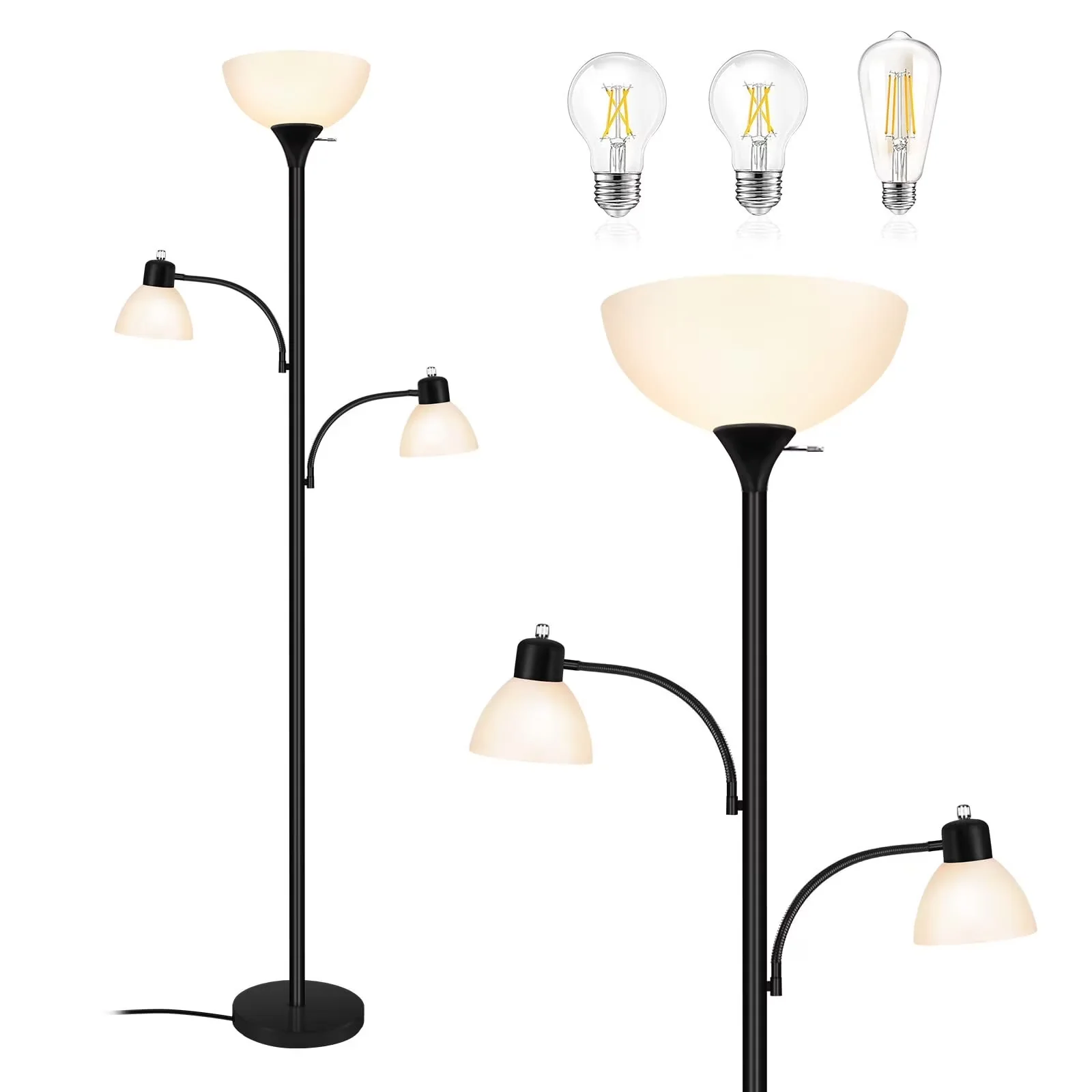 Efficient Floor Lamp with LED, 8W, Dimmable - Metal Black Lamps - Heavy Duty Model 859CD6