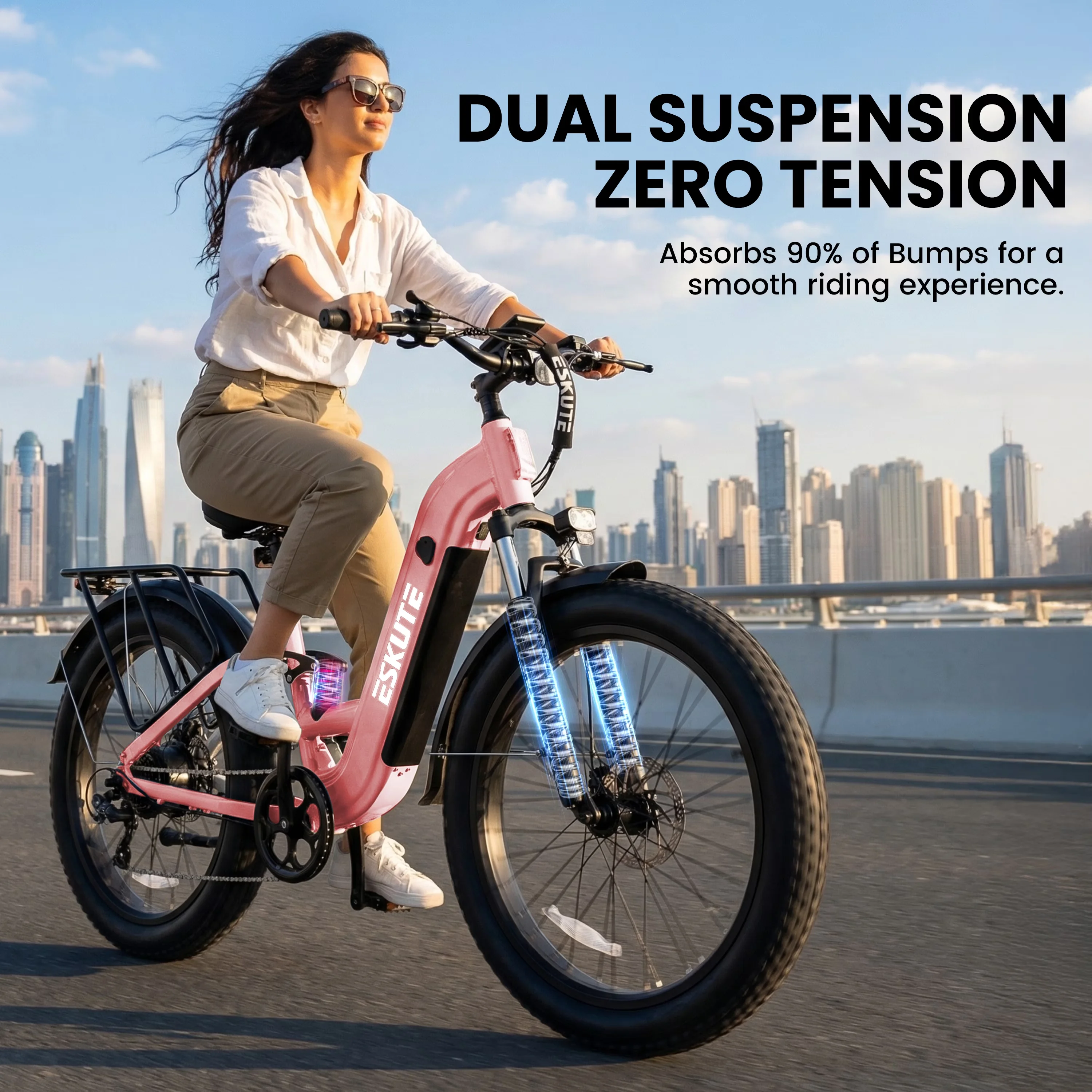 Versatile Electric Bike with Battery, 1500W - Pink - Low Maintenance Model C23D94