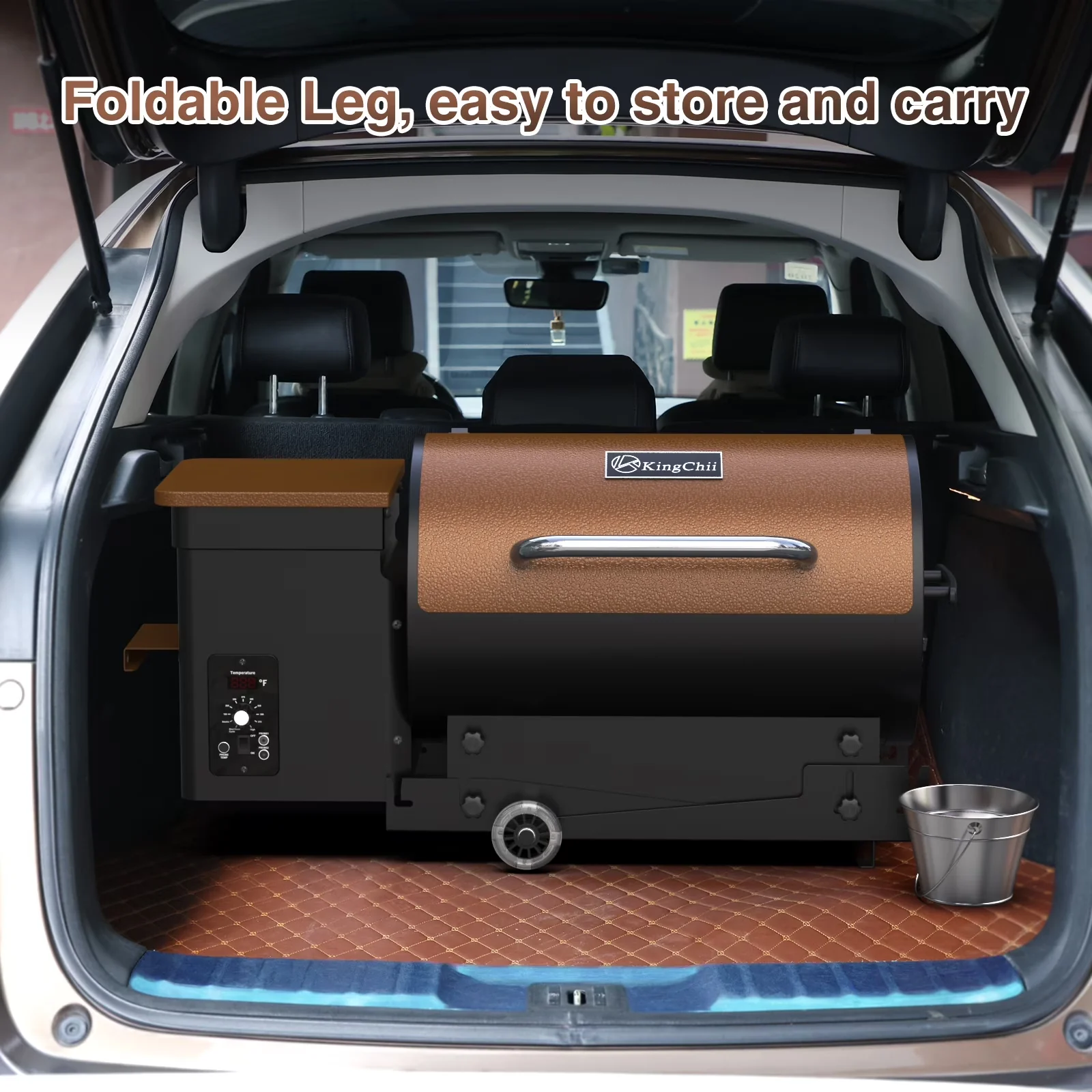 Versatile Smoker with Wheeled, 【Pellet Grill】, Folding Legs - Metal Bronze for Outdoor, Patio Model 16BBBF