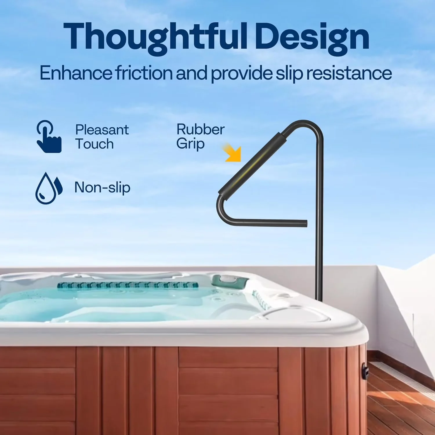 Classic Hot Tub with Well-designed Rubber Grip, Height Adjustable 34.7'' to 63'', 3 Steps of easy installation - Black Steel for... Model 04D882