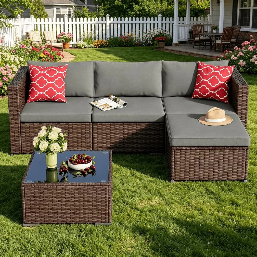 Patio Conversation Set Reliable with Weatherproof, Weight Capacity:330 pounds - Pe Rattan,Steel,Glass Model A74A1E