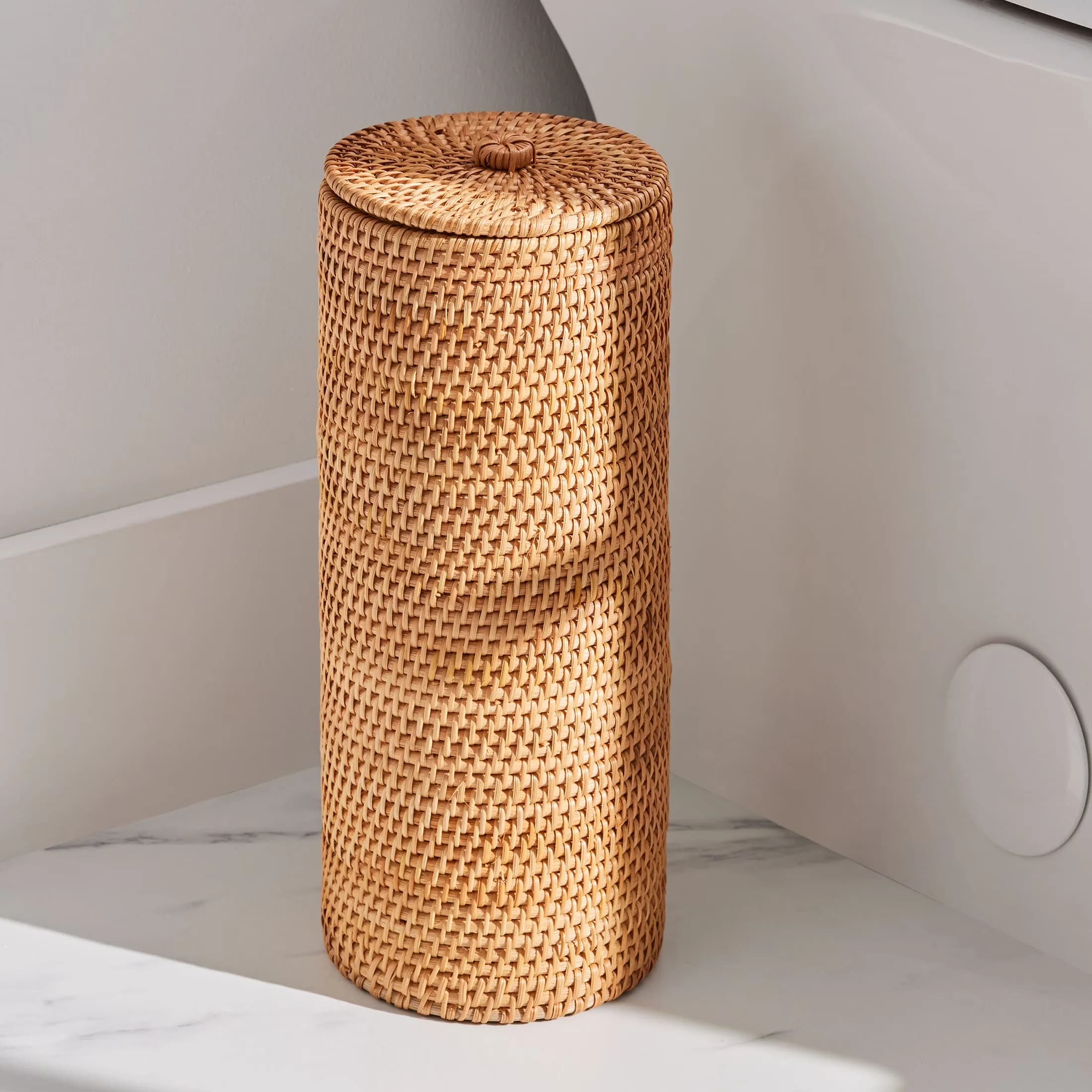 Durable Bathroom Renovation with Rustic/Lodge, Beautiful Honey Color, Floor Standing Toilet Paper Reserve - Yellow Rattan Model 42E603