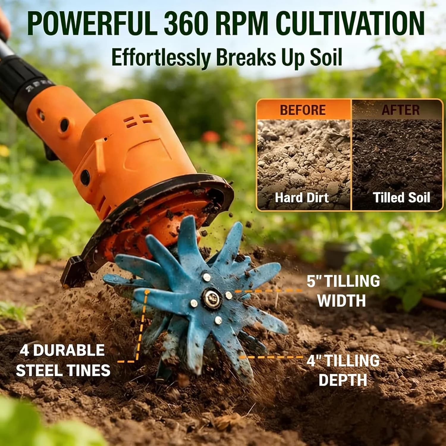 Modern Trillers Cultivator with Battery, 21V, 21V Cordless Mini Tiller - Model 39D735